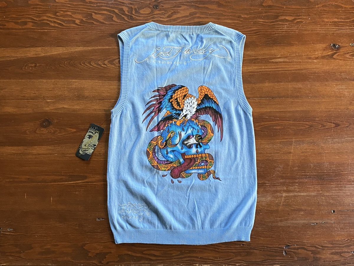 image of Christian Audigier x Ed Hardy Vintage NWT Y2K’S Ed Hardy Double Side Pullover Sweater Vest in Baby 