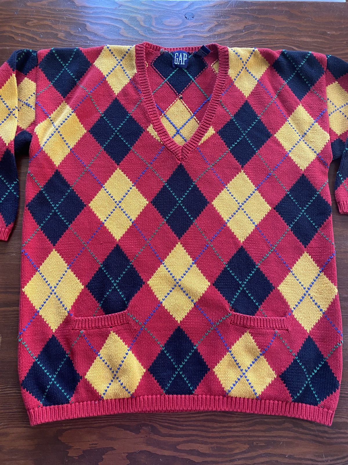 Gap Vintage 90’s Gap Women’s Argyle Oversized Knit Sweater Size M / US 6-8 / IT 42-44 - 5 Thumbnail