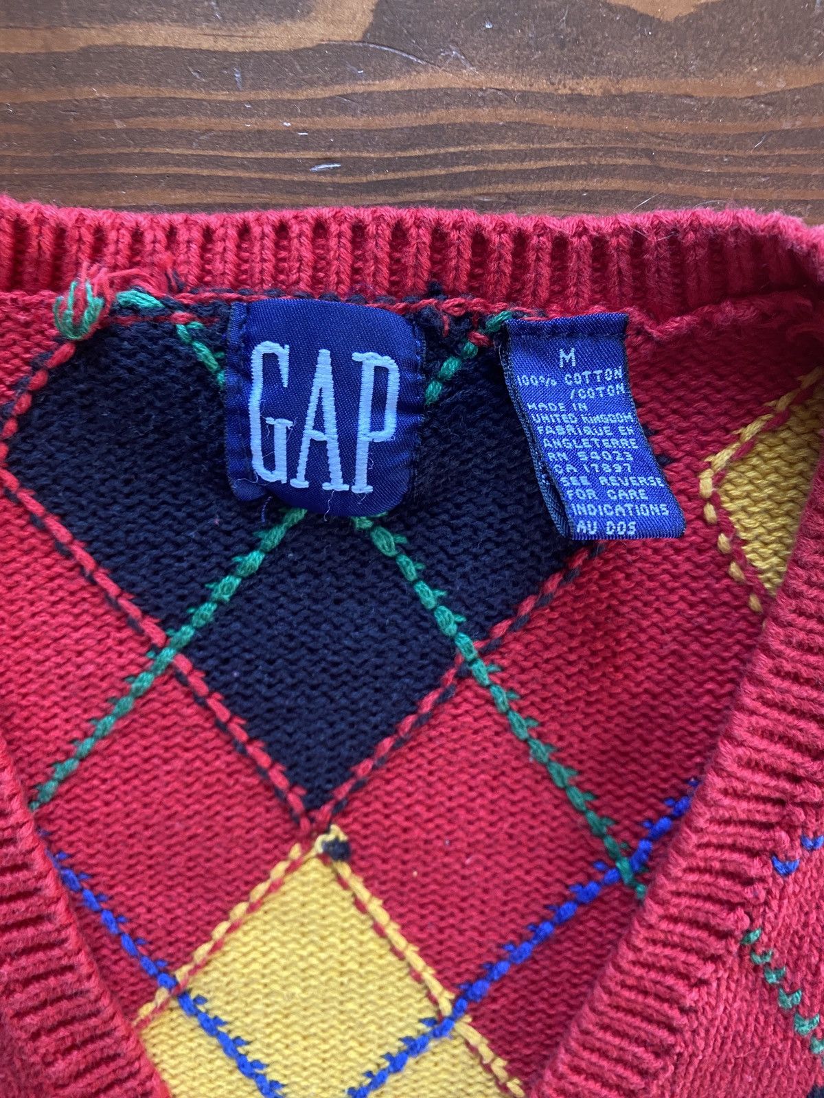 Gap Vintage 90’s Gap Women’s Argyle Oversized Knit Sweater Size M / US 6-8 / IT 42-44 - 3 Thumbnail