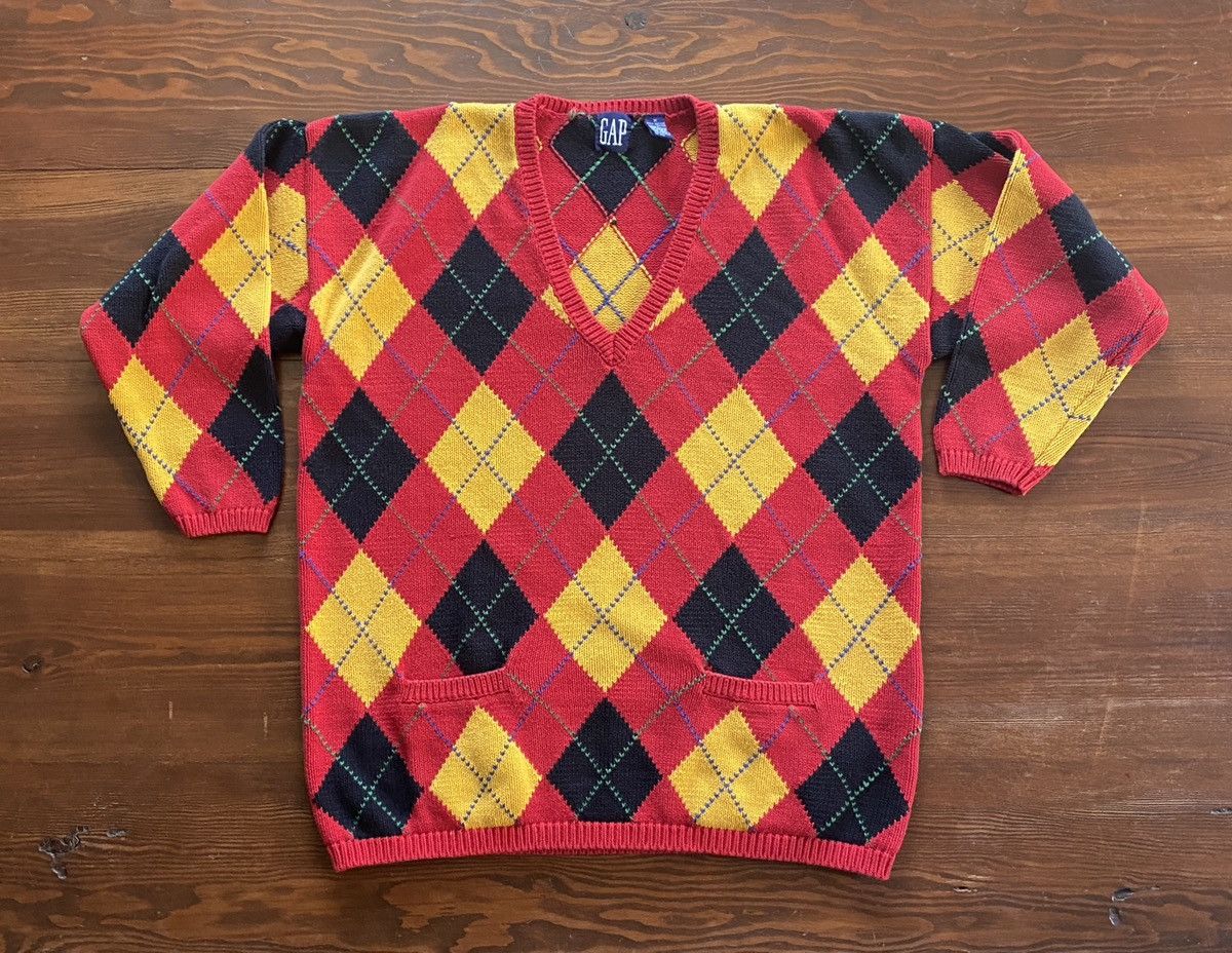 Gap Vintage 90’s Gap Women’s Argyle Oversized Knit Sweater Size M / US 6-8 / IT 42-44 - 2 Thumbnail