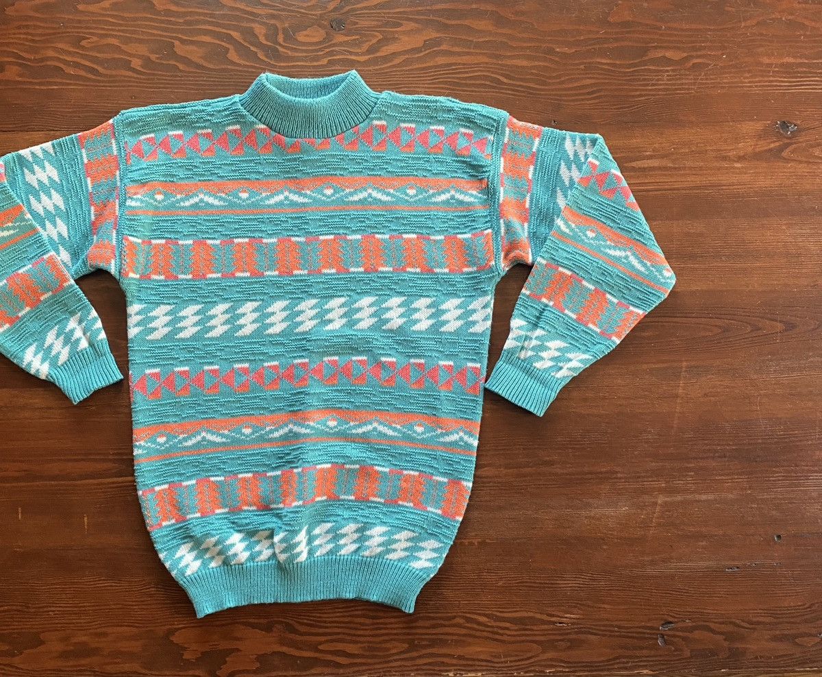 Vintage Vintage 80’s Textile Stripes Knit Mock Neck Sweater Size US M / EU 48-50 / 2 - 1 Thumbnail