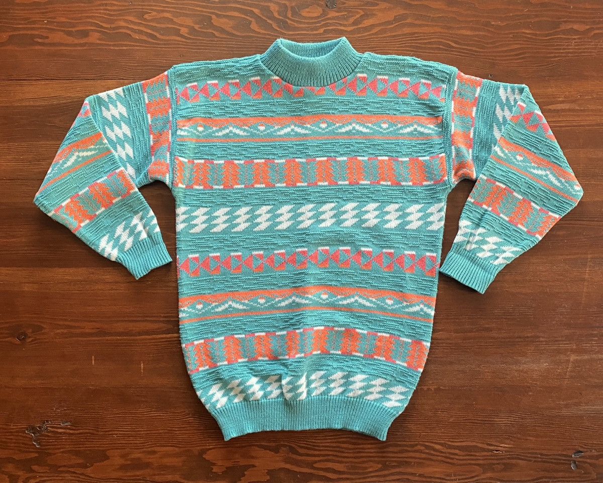 Vintage Vintage 80’s Textile Stripes Knit Mock Neck Sweater Size US M / EU 48-50 / 2 - 2 Thumbnail