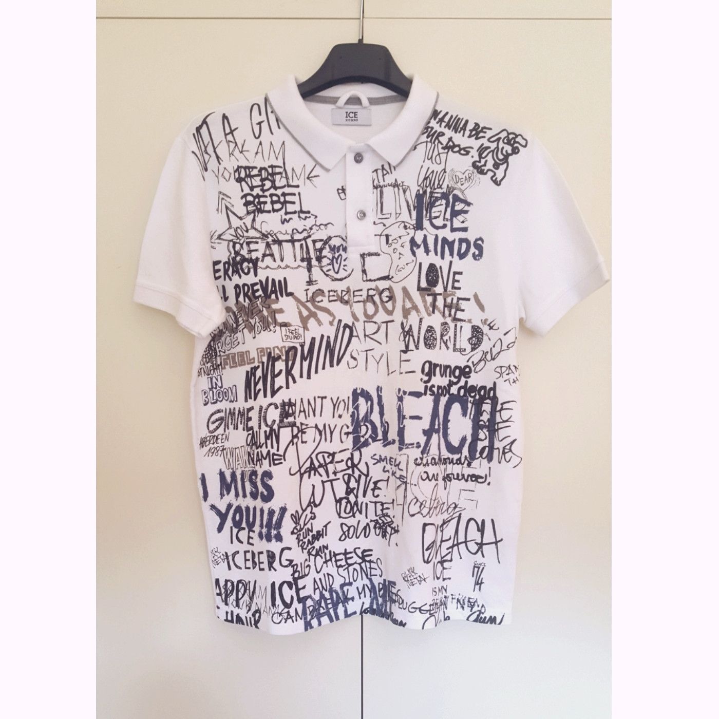 Iceberg Punk Grunge Written Claims White Polo Size US M / EU 48-50 / 2 - 2 Thumbnail