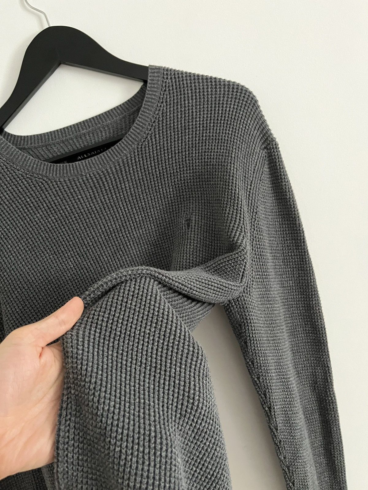 Allsaints ALLSAINTS Waffle Knit Gray Crew Sweatshirt Size US M / EU 48-50 / 2 - 8 Thumbnail