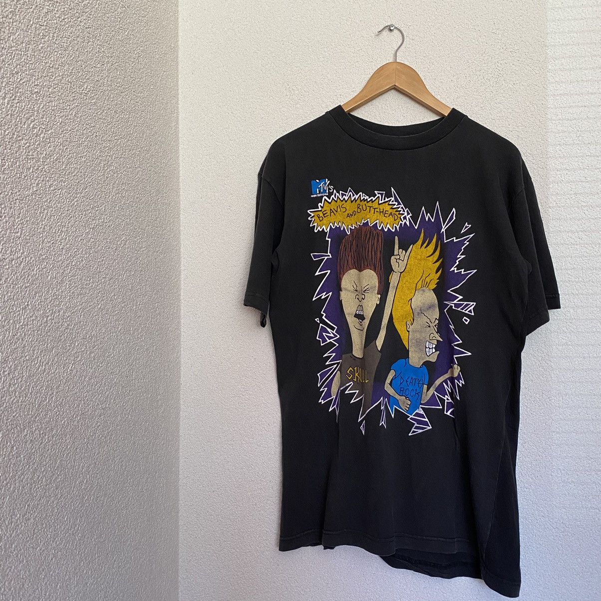 image of Cartoon Network x Mtv Beavis And Butthead Punk Rock And Roll Tee in Black, Men's (Size XL)