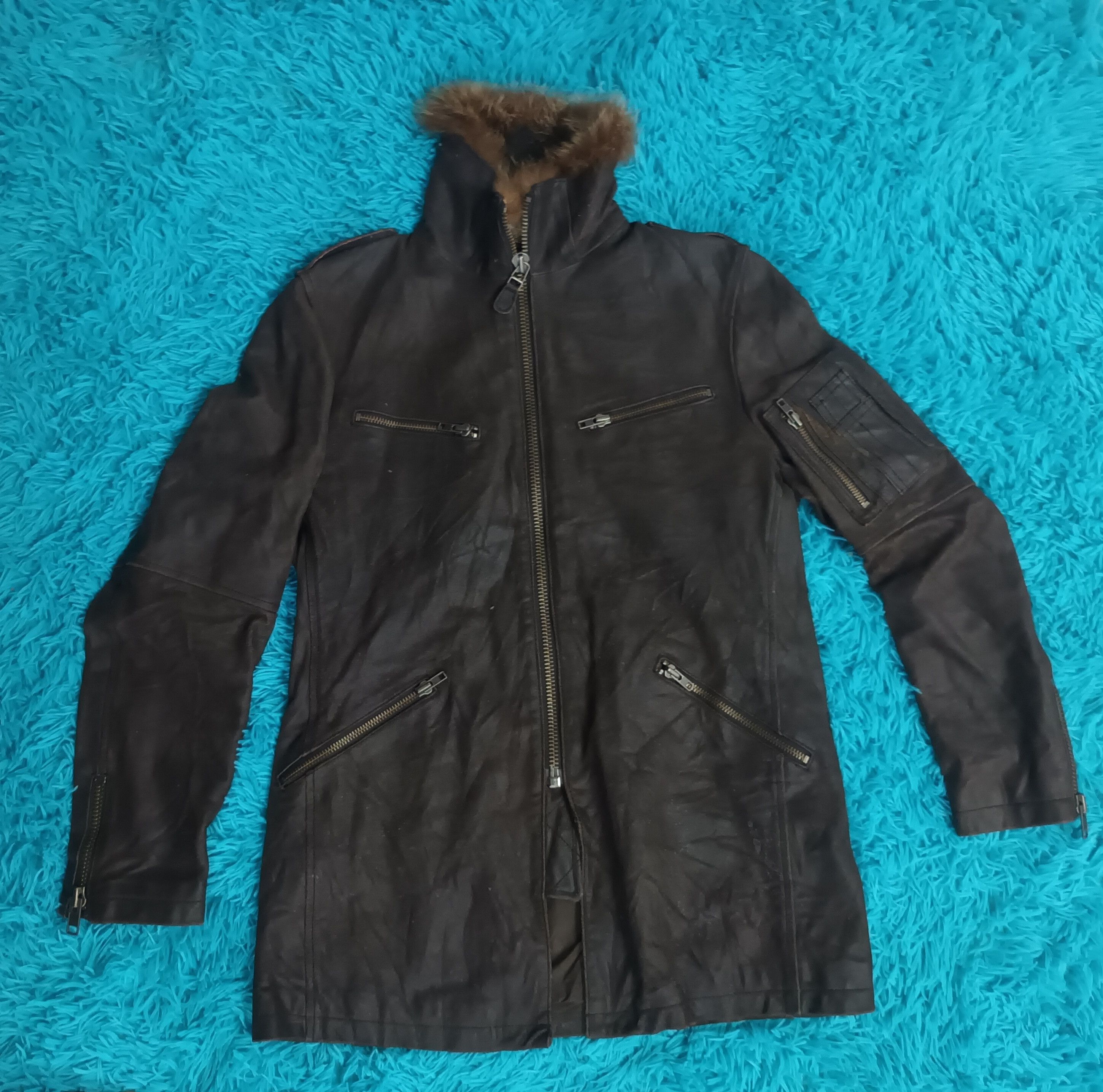 image of Abahouse Zipper Leather Jacket in Dark Chocolate, Men's (Size Medium)