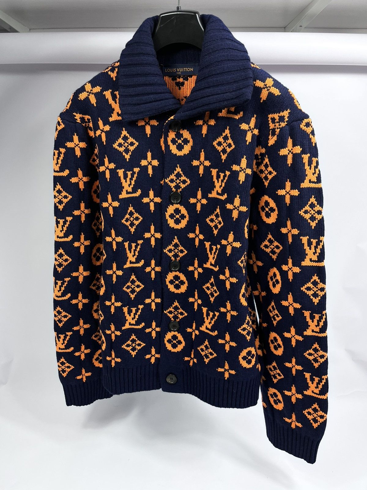 image of Louis Vuitton 1Aau8V Signature Monogram Cardigan in Navy, Men's (Size XL)