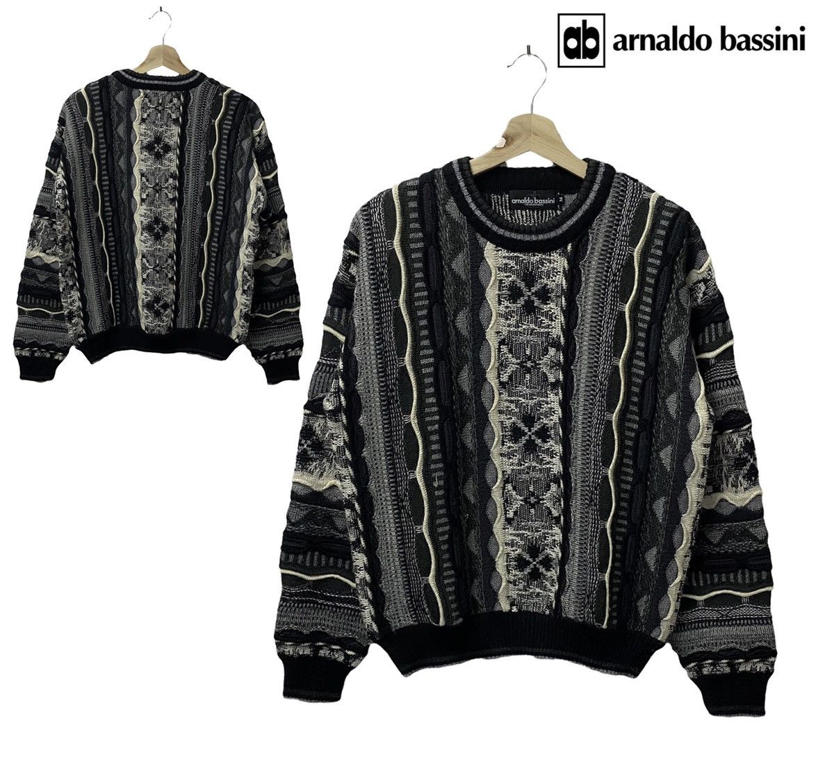 image of Italian Designers x Vintage 90's Arnaldo Bassini Knitwear Sweatshirt in Black White Grey (Size Medi