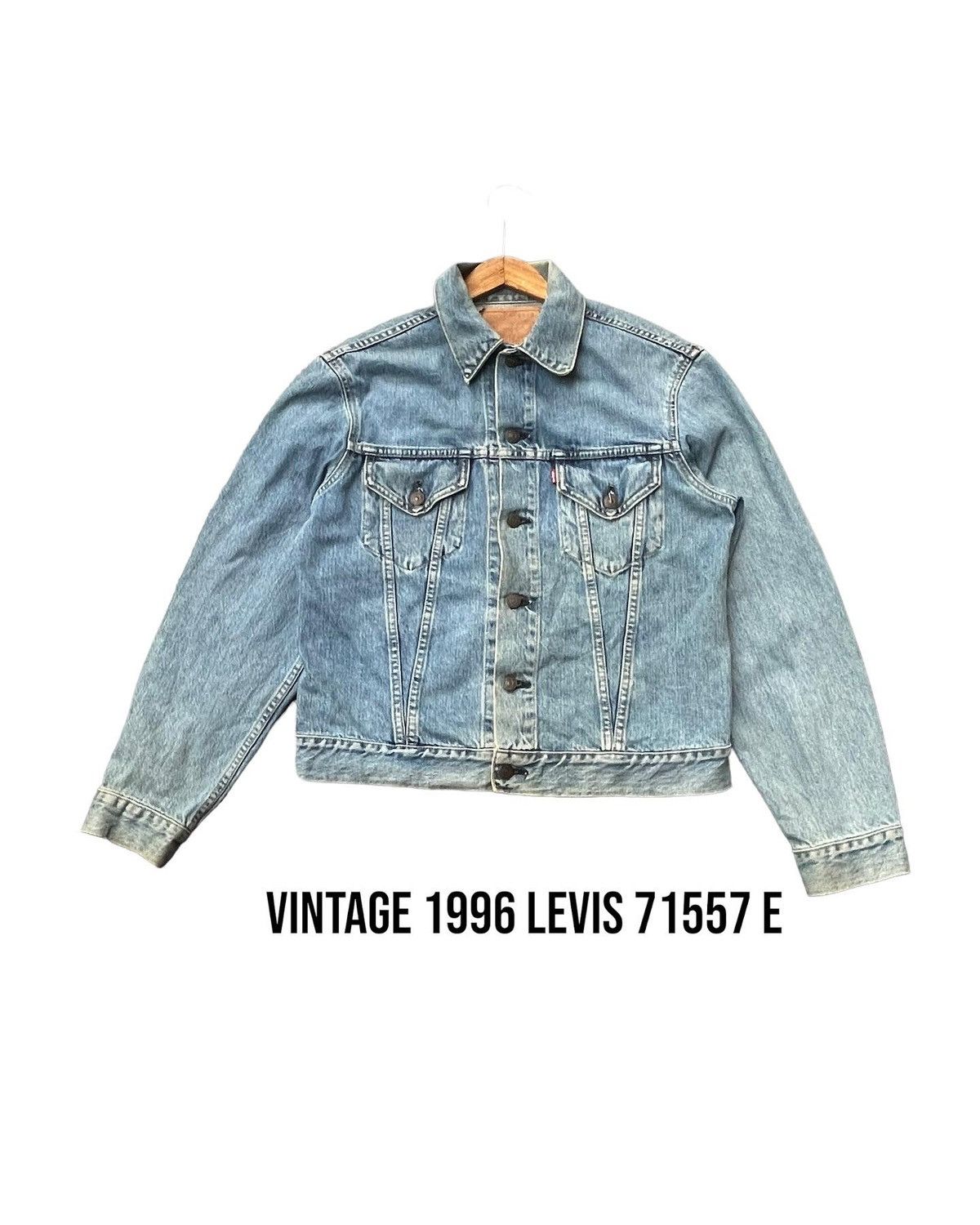 image of Vintage 1996 Levis 557 E Denim Jacket in Blue, Men's (Size Medium)