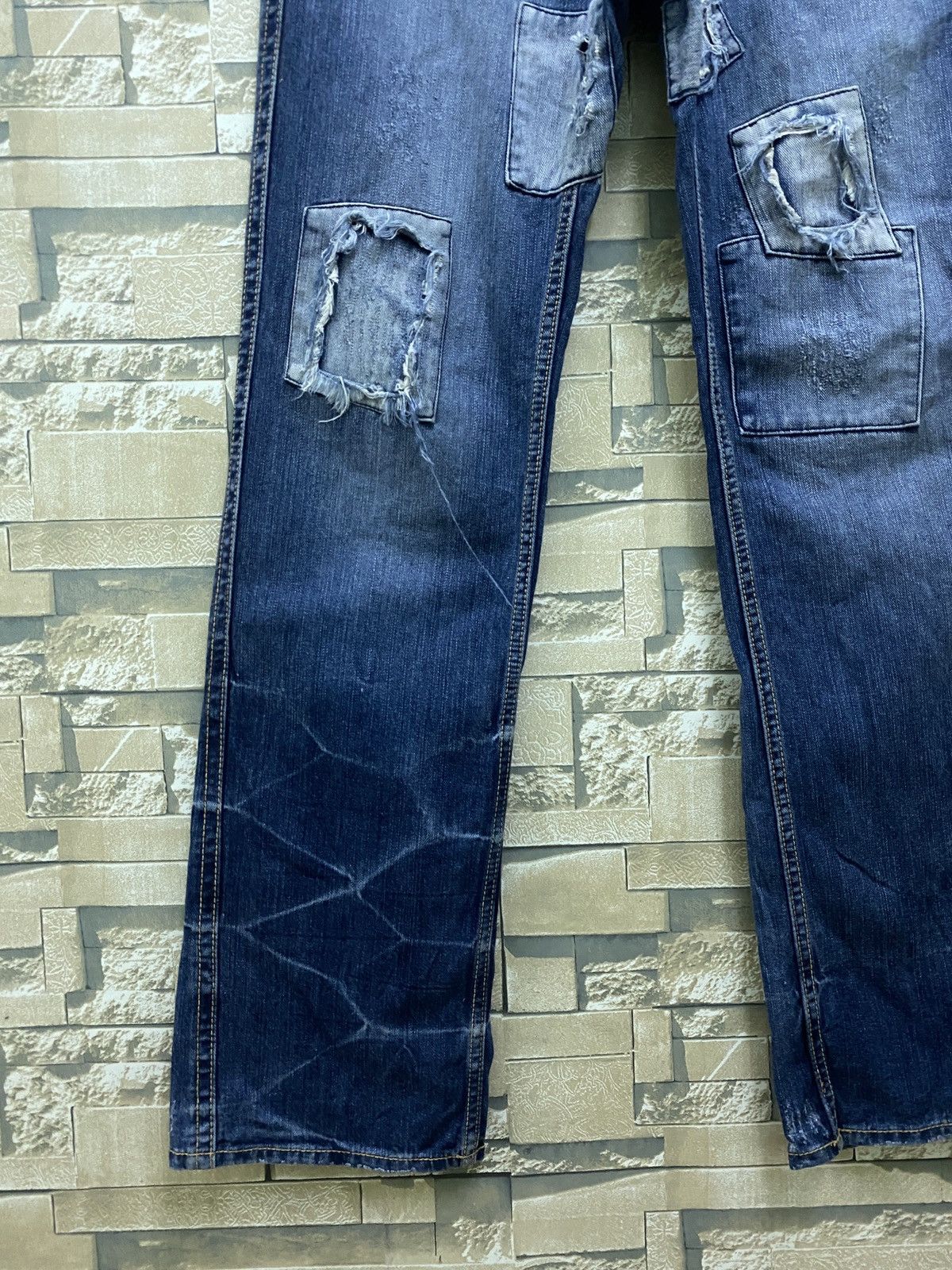 Designer × Japanese Brand × Vintage Flared Junya Watanabe EXHIBITIONIST Distress Patchwork Denim Size US 32 / EU 48 - 7 Thumbnail
