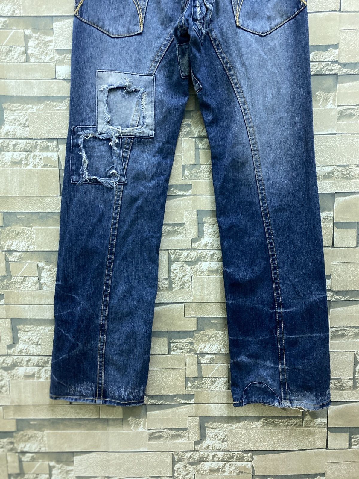 Designer × Japanese Brand × Vintage Flared Junya Watanabe EXHIBITIONIST Distress Patchwork Denim Size US 32 / EU 48 - 14 Thumbnail