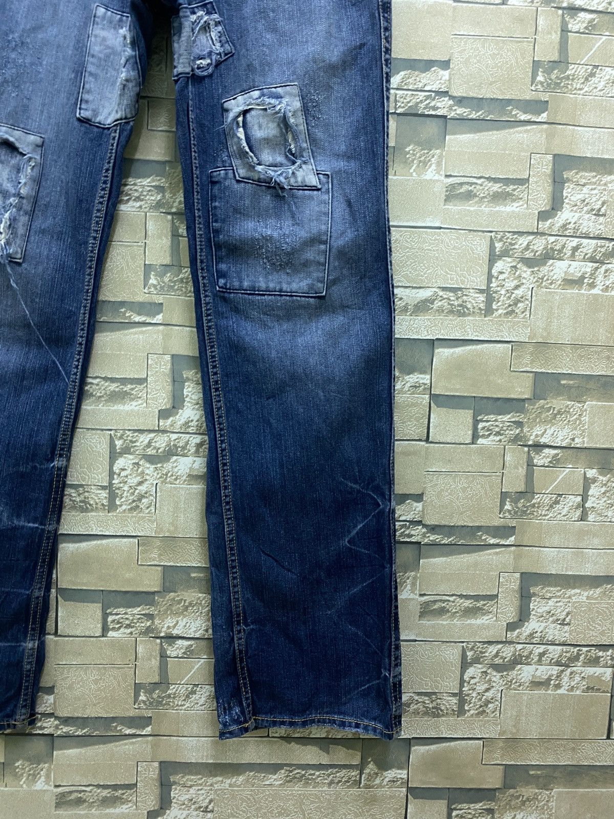 Designer × Japanese Brand × Vintage Flared Junya Watanabe EXHIBITIONIST Distress Patchwork Denim Size US 32 / EU 48 - 6 Thumbnail