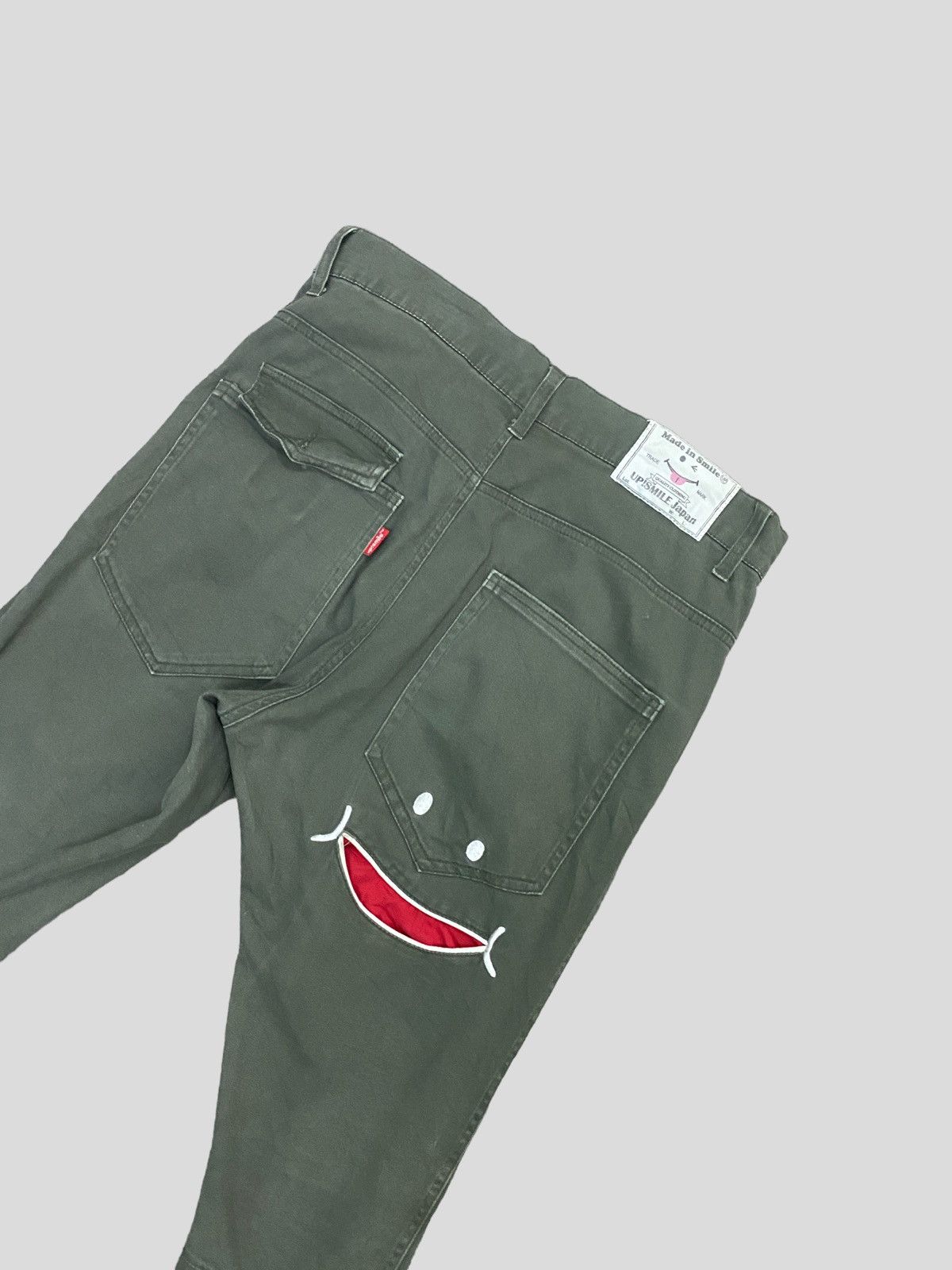 Japanese Brand FAMOUS UP SMILE 😛 SMILEY EMBROIDERED GREEN FADED PANT Size US 29 - 7 Thumbnail