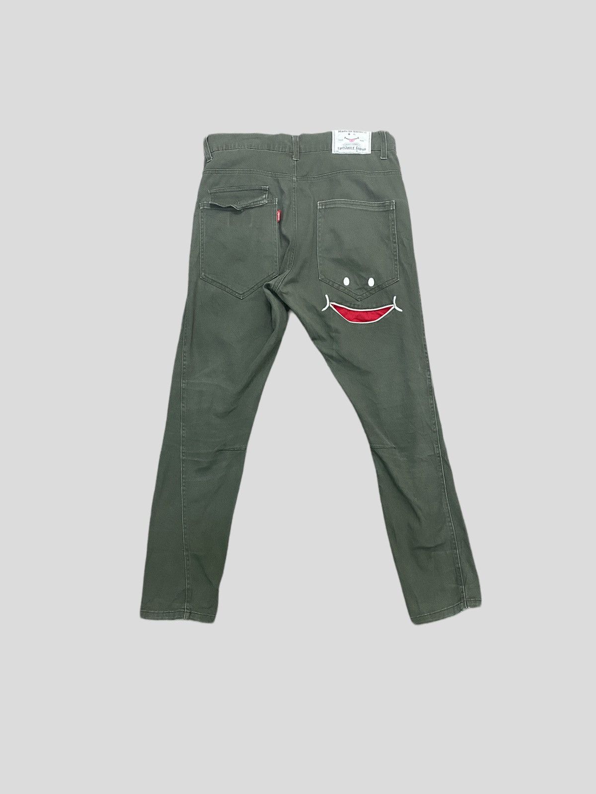 Japanese Brand FAMOUS UP SMILE 😛 SMILEY EMBROIDERED GREEN FADED PANT Size US 29 - 1 Thumbnail