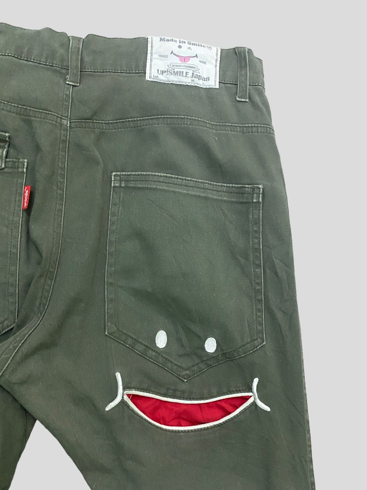 Japanese Brand FAMOUS UP SMILE 😛 SMILEY EMBROIDERED GREEN FADED PANT Size US 29 - 12 Thumbnail