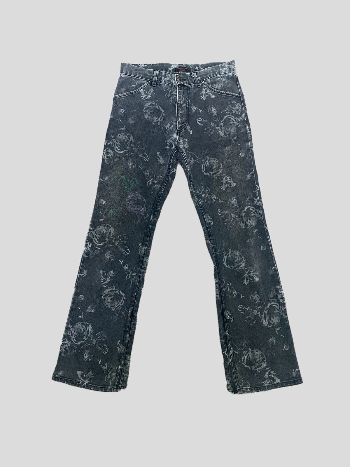 image of Art x Vintage Nationality + Name || Grosbec Flared Flower Acid Wash Denim in Black, Men's (Size 26)