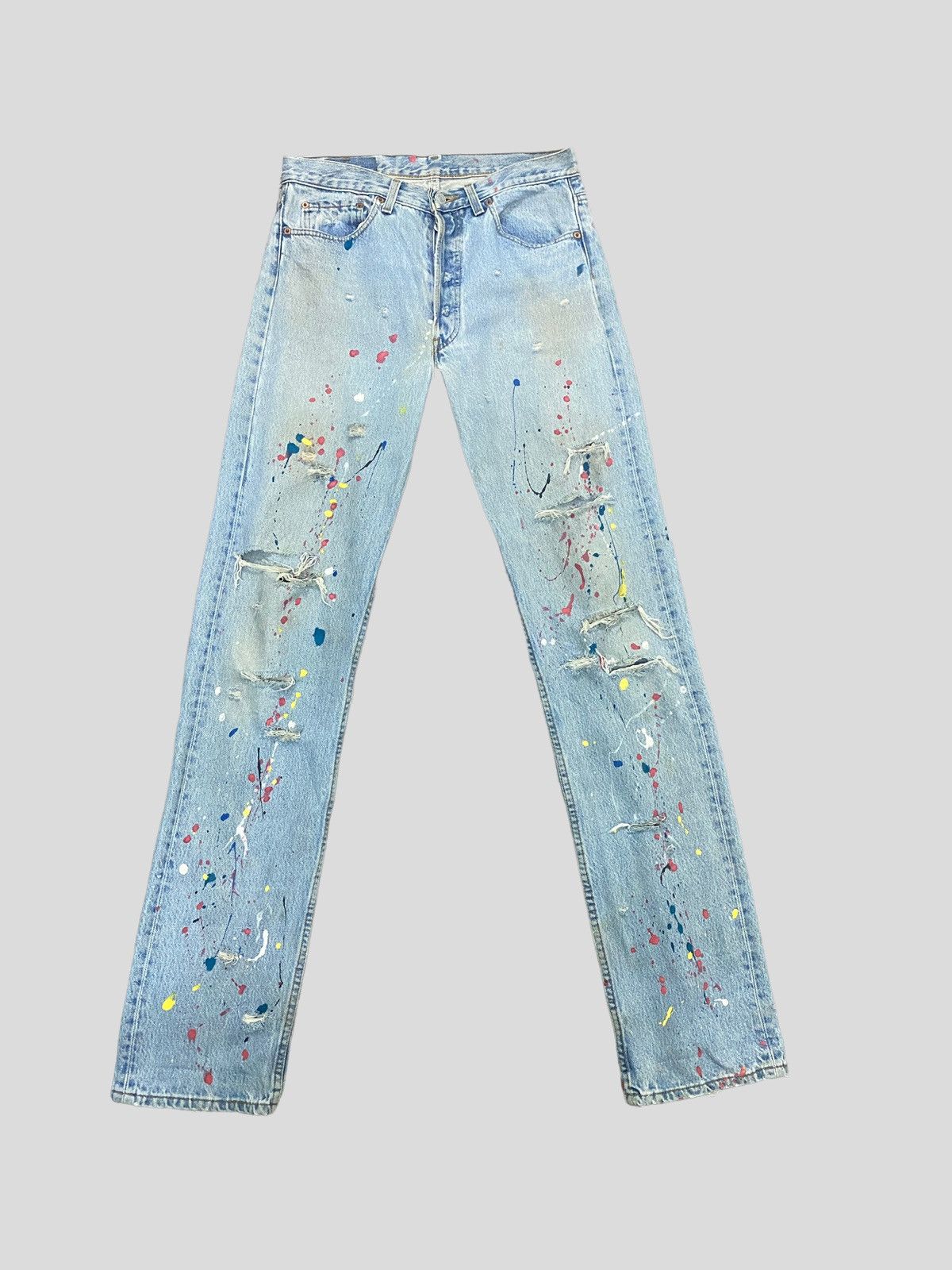 image of Vintage 90's Levi's 501 Paint Splashed Very Distressed Denim in Blue, Men's (Size 29)