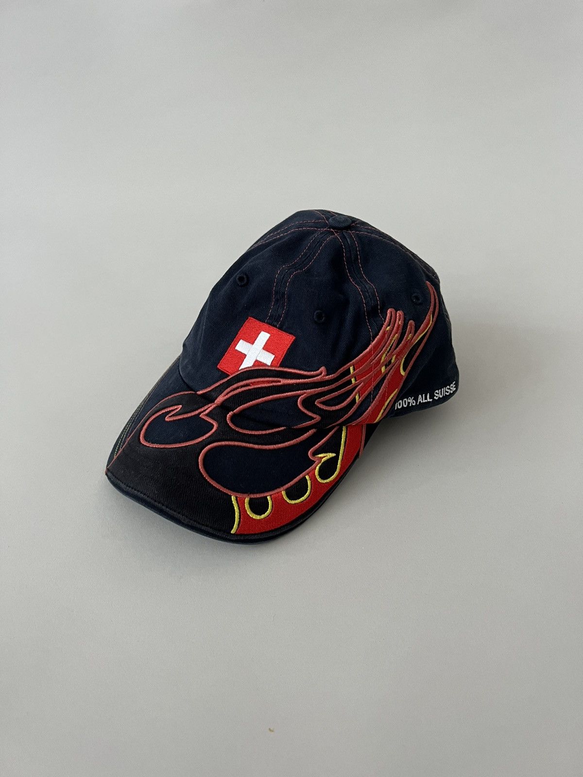 image of 1St Edition Vetements Switzerland Flame Cap in Navy, Men's
