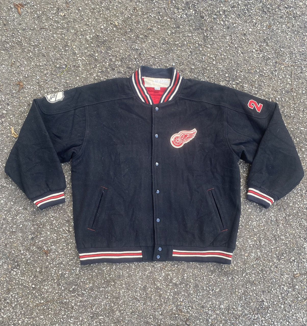 image of Nhl x Vintage Detroit Red Wings Ccm Vintage Varsity Wool Jacket in Black, Men's (Size XL)