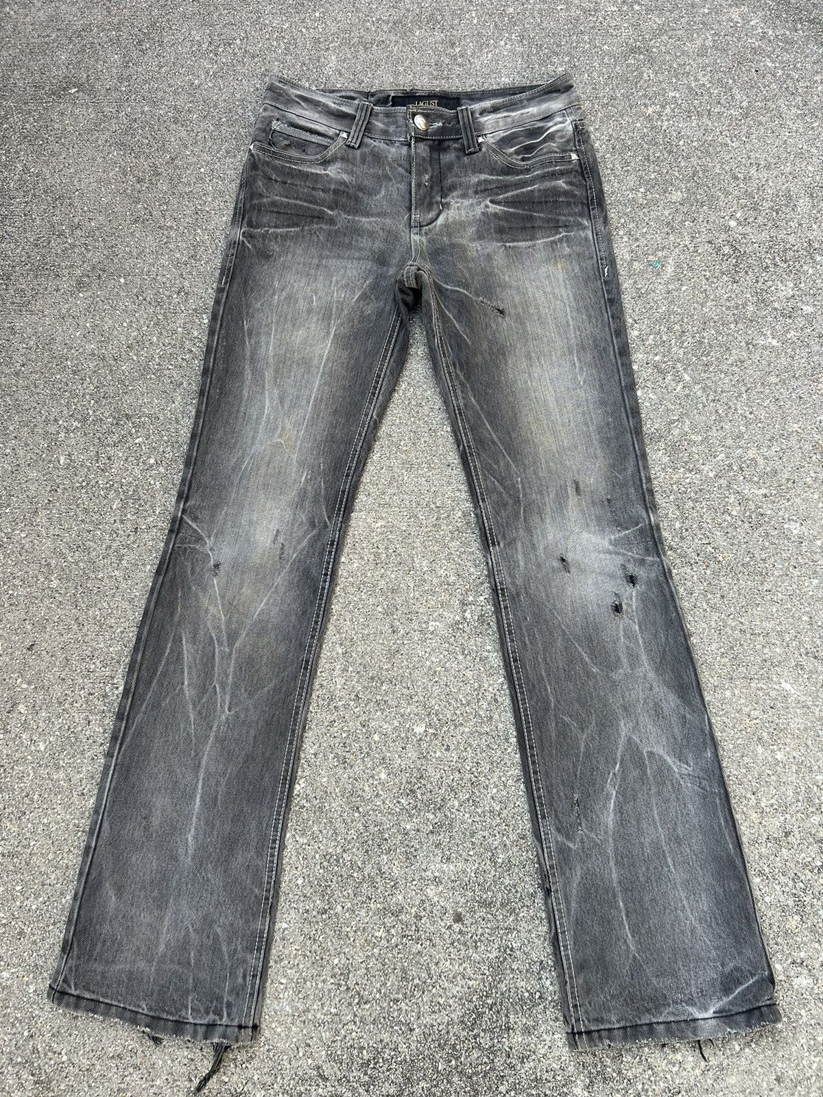 Vintage LAGUST Japan Dirty Sun Faded Black Denim Flare Jeans