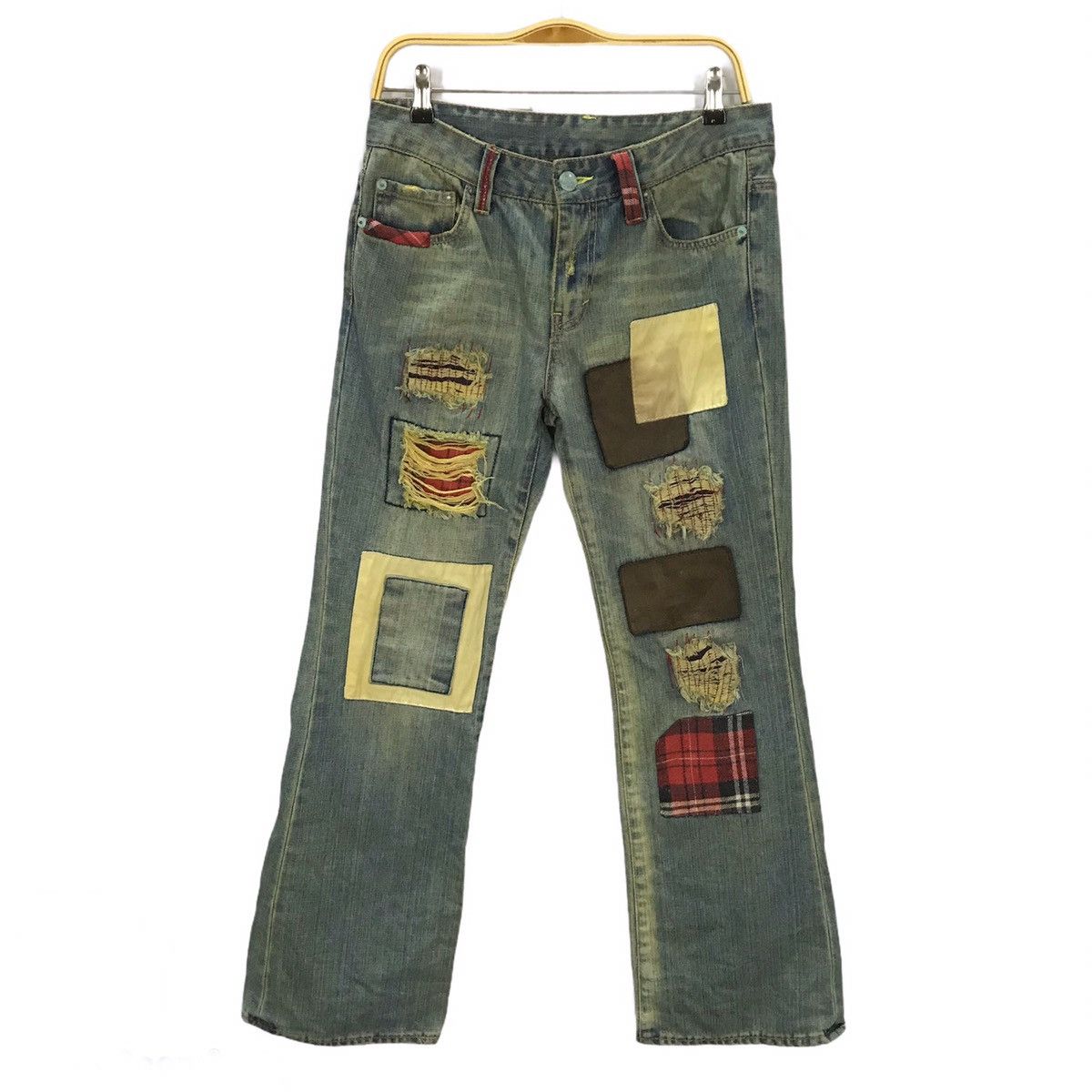 Japanese Brand × Vintage RUSTY PATCHWORK🔥BAD JAPANESE BAGGY DISTRESSED DENIM PANTS Size US 30 / EU 46 - 1 Thumbnail