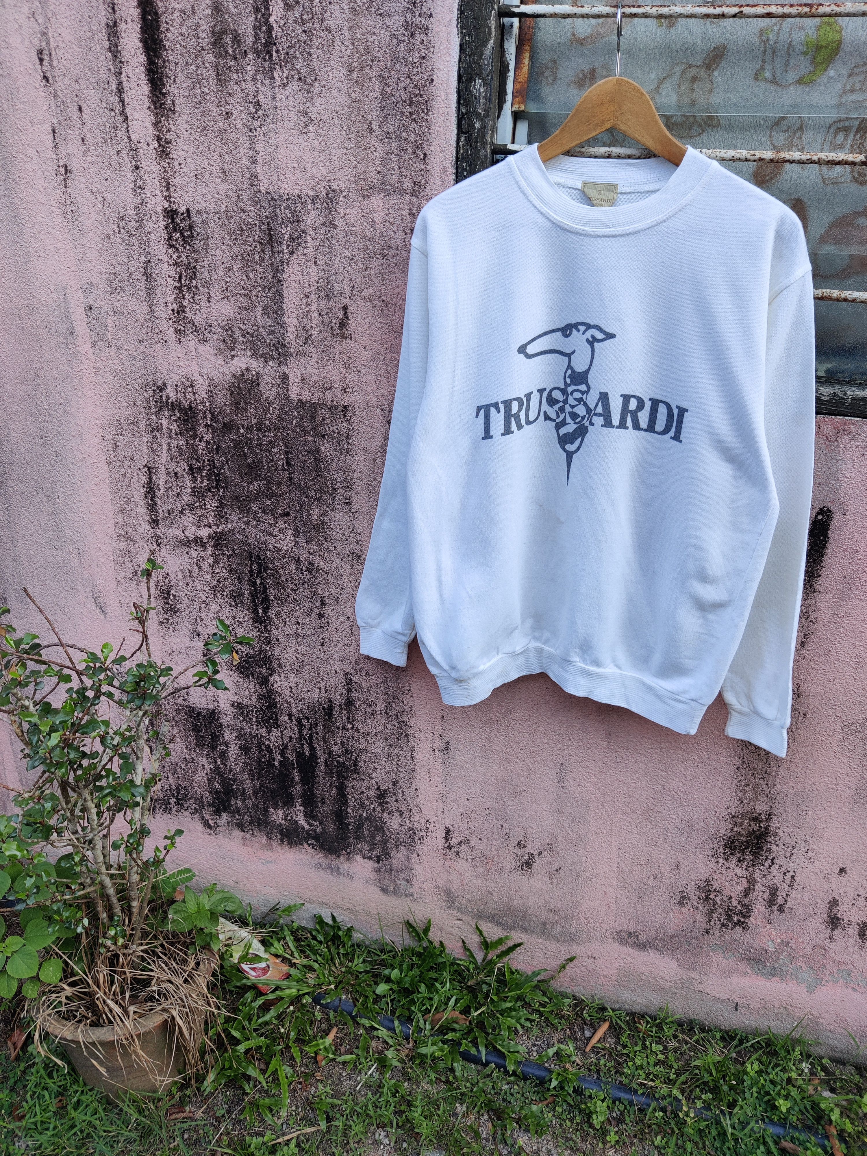 image of Archival Clothing x Trussardi Vintage Trussardi Maglie All White Spell Out Sweatshirt (Size Large)
