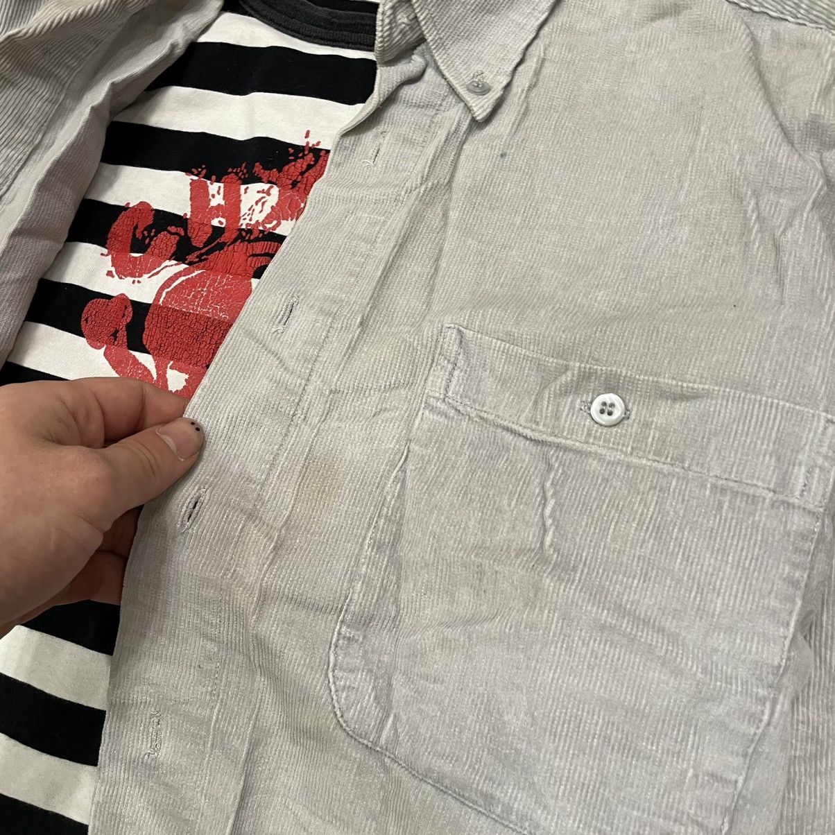 Vintage Vintage Striped Graphic Tee Floral Print Layered Skater L Size US L / EU 52-54 / 3 - 7 Thumbnail
