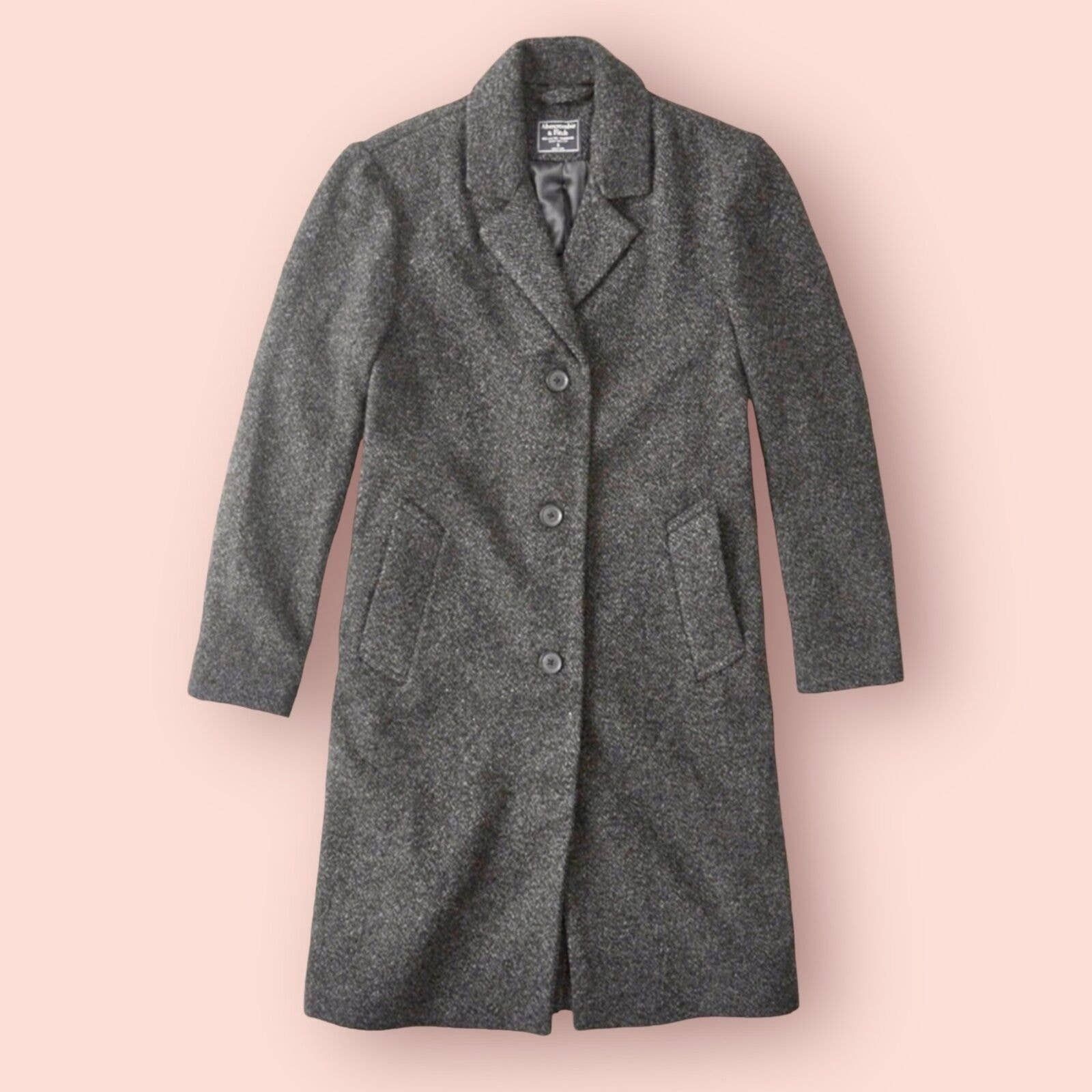 Abercrombie & Fitch Long Dad Jacket Wool Blend Peacoat Sz S