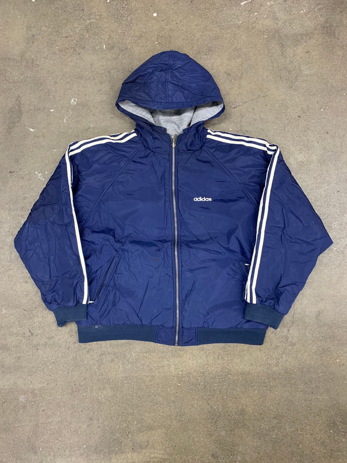 Adidas Vintage 1990s Adidas Navy Hooded Jacket Size US XL / EU 56 / 4 - 1 Preview