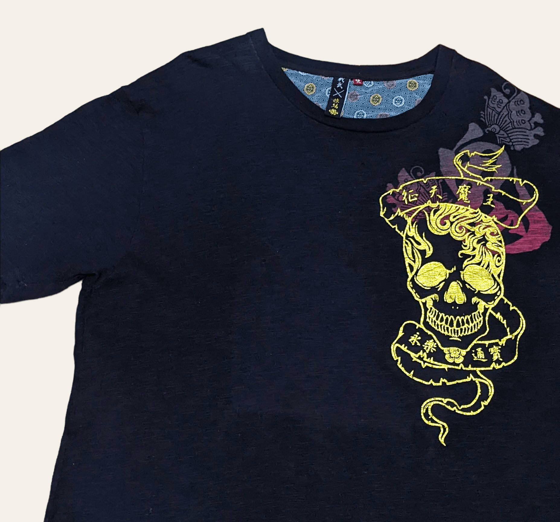 Japanese Brand × Vintage Vintage Japanese Sukajan Kanji Skull Embroidered T shirt Size US L / EU 52-54 / 3 - 4 Thumbnail