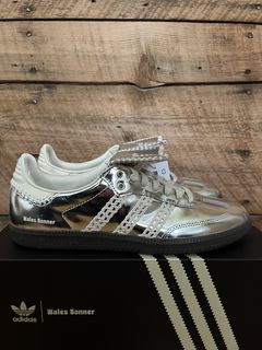 Silver Samba metallic-leather trainers, Wales Bonner