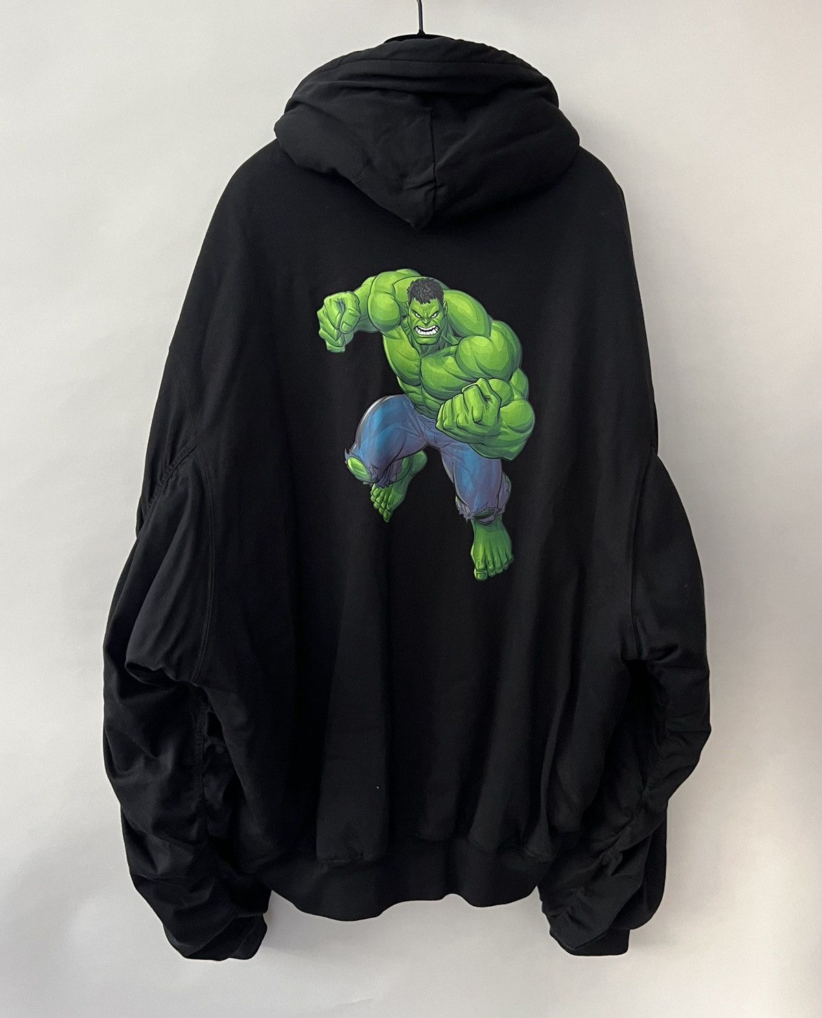 Image of Balenciaga Hulk Marvel Padded Bomber Hoodie in Black, Men's (Size XS)