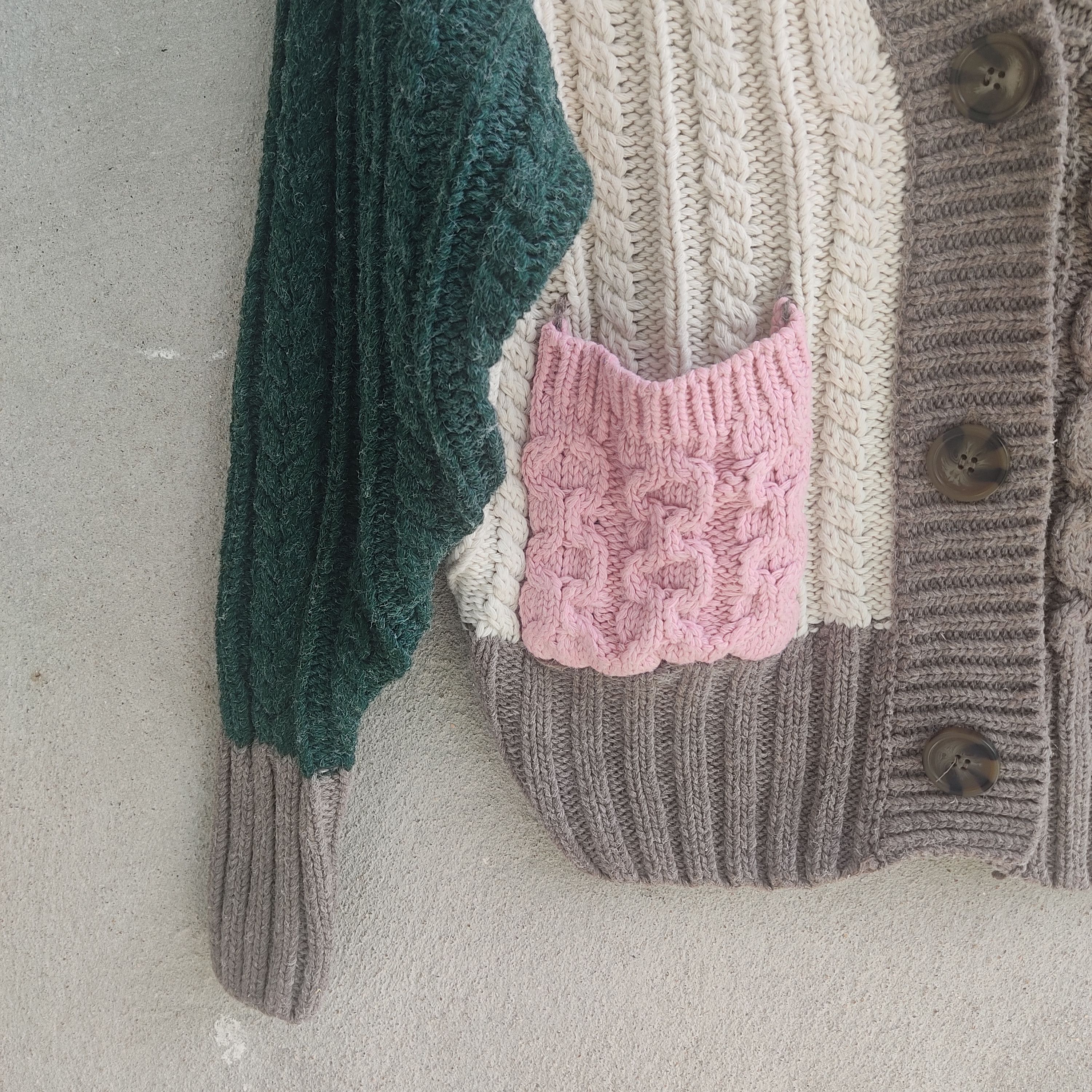 Aran Isles Knitwear Multicolour Patchwork Aran Cardigan Knitwear Size L / US 10 / IT 46 - 6 Thumbnail