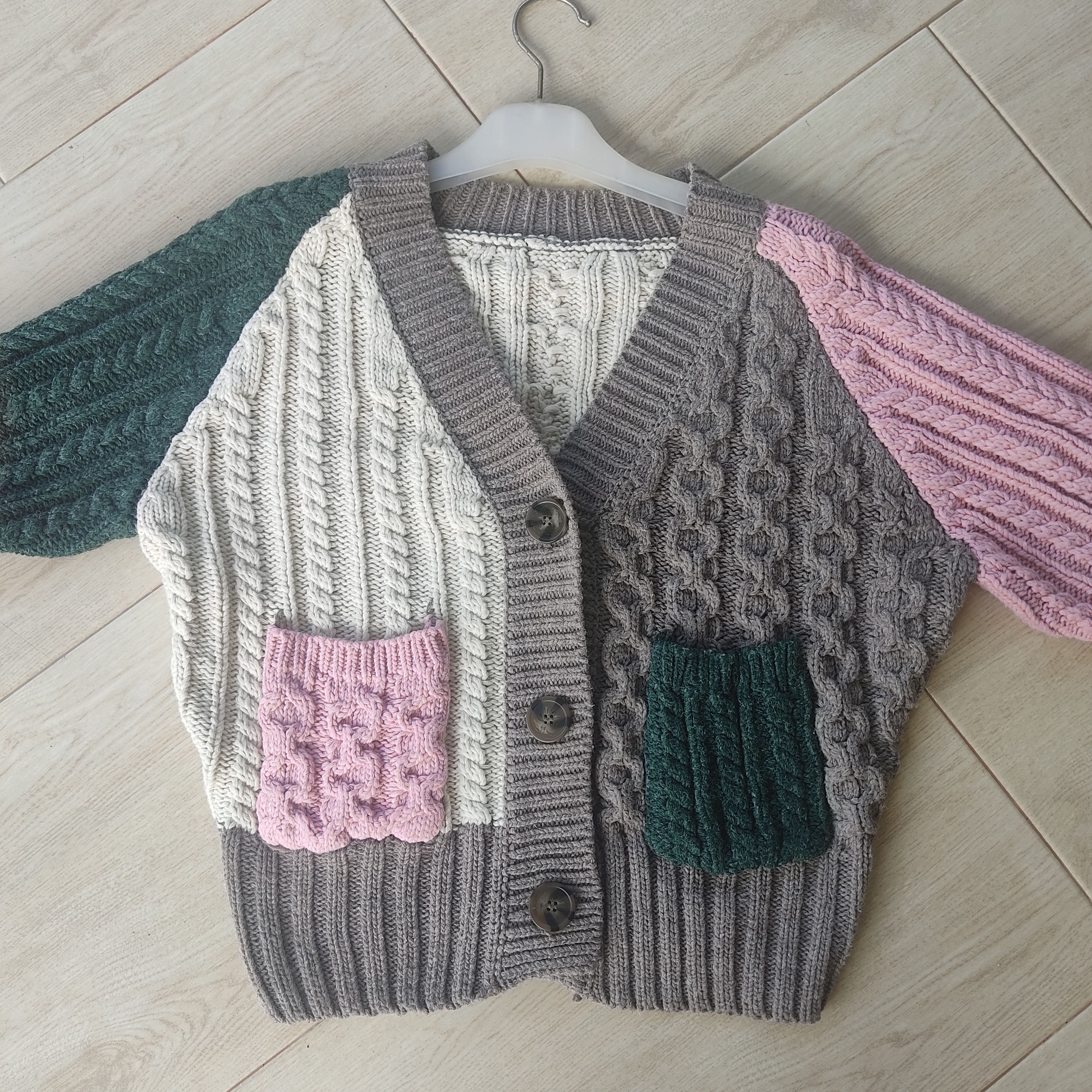 Aran Isles Knitwear Multicolour Patchwork Aran Cardigan Knitwear Size L / US 10 / IT 46 - 12 Thumbnail