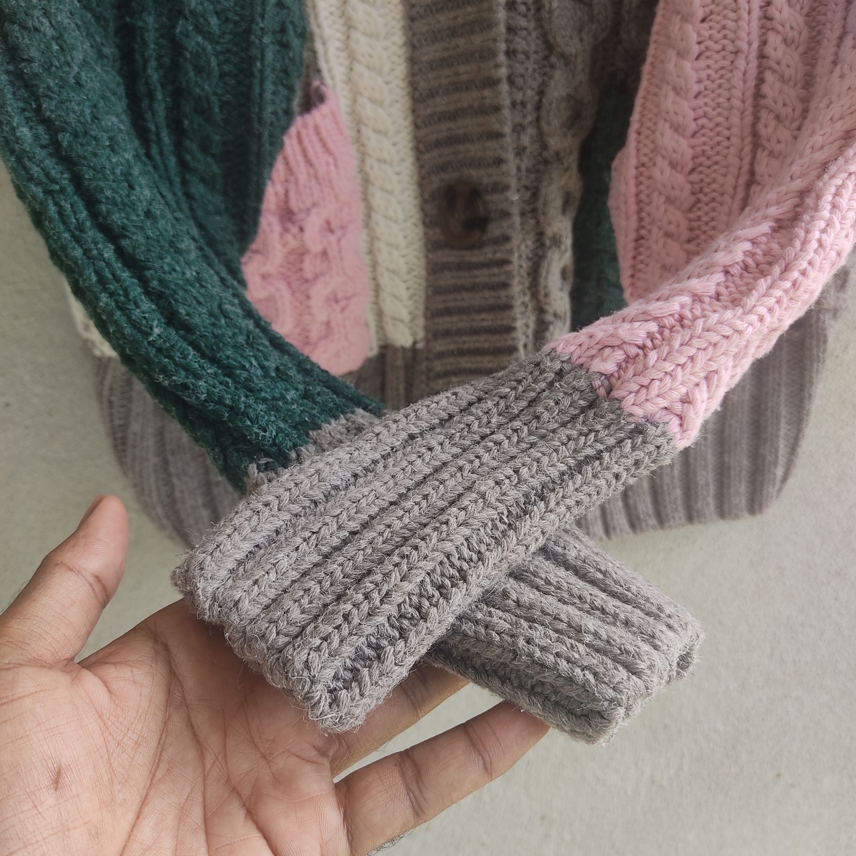 Aran Isles Knitwear Multicolour Patchwork Aran Cardigan Knitwear Size L / US 10 / IT 46 - 8 Thumbnail
