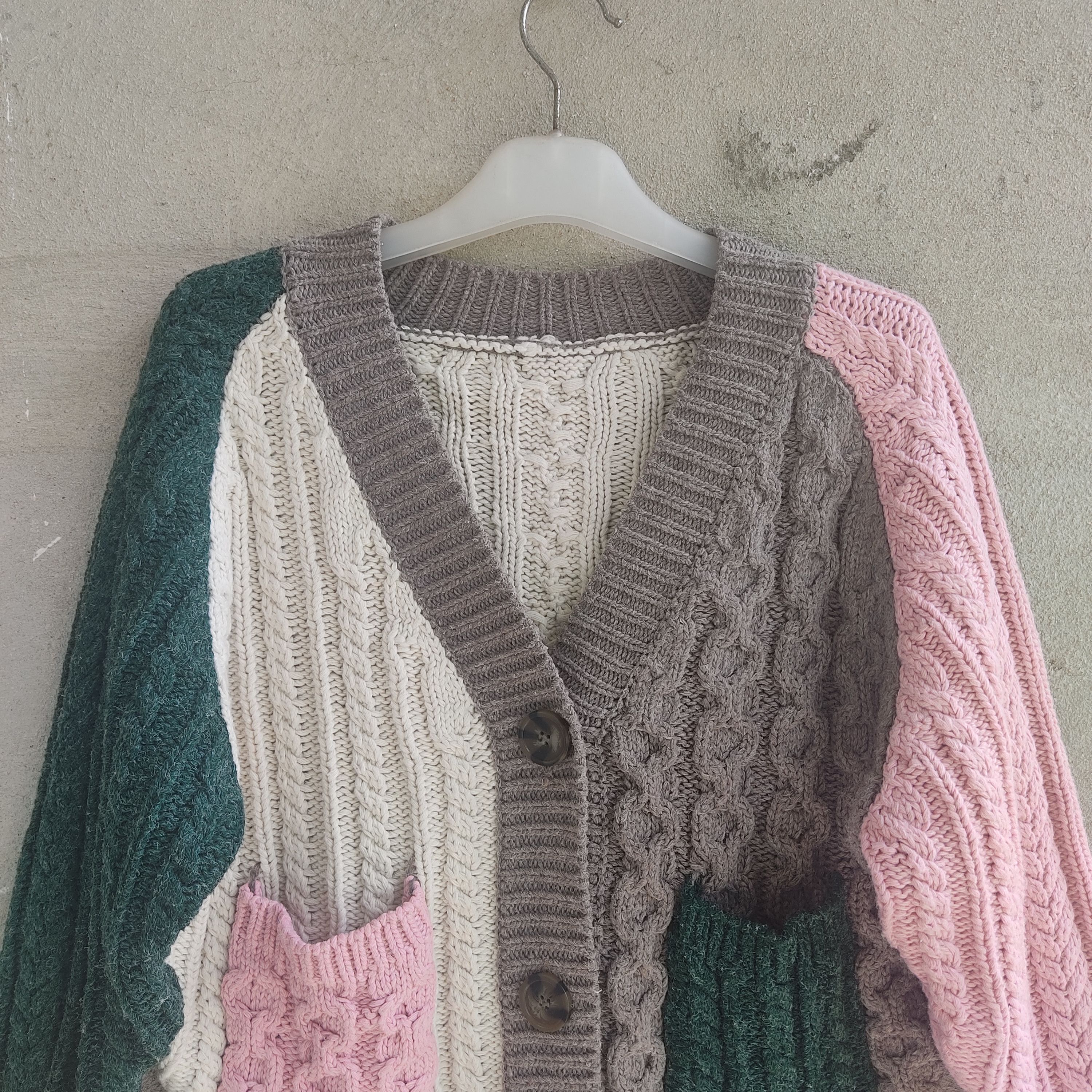 Aran Isles Knitwear Multicolour Patchwork Aran Cardigan Knitwear Size L / US 10 / IT 46 - 2 Thumbnail