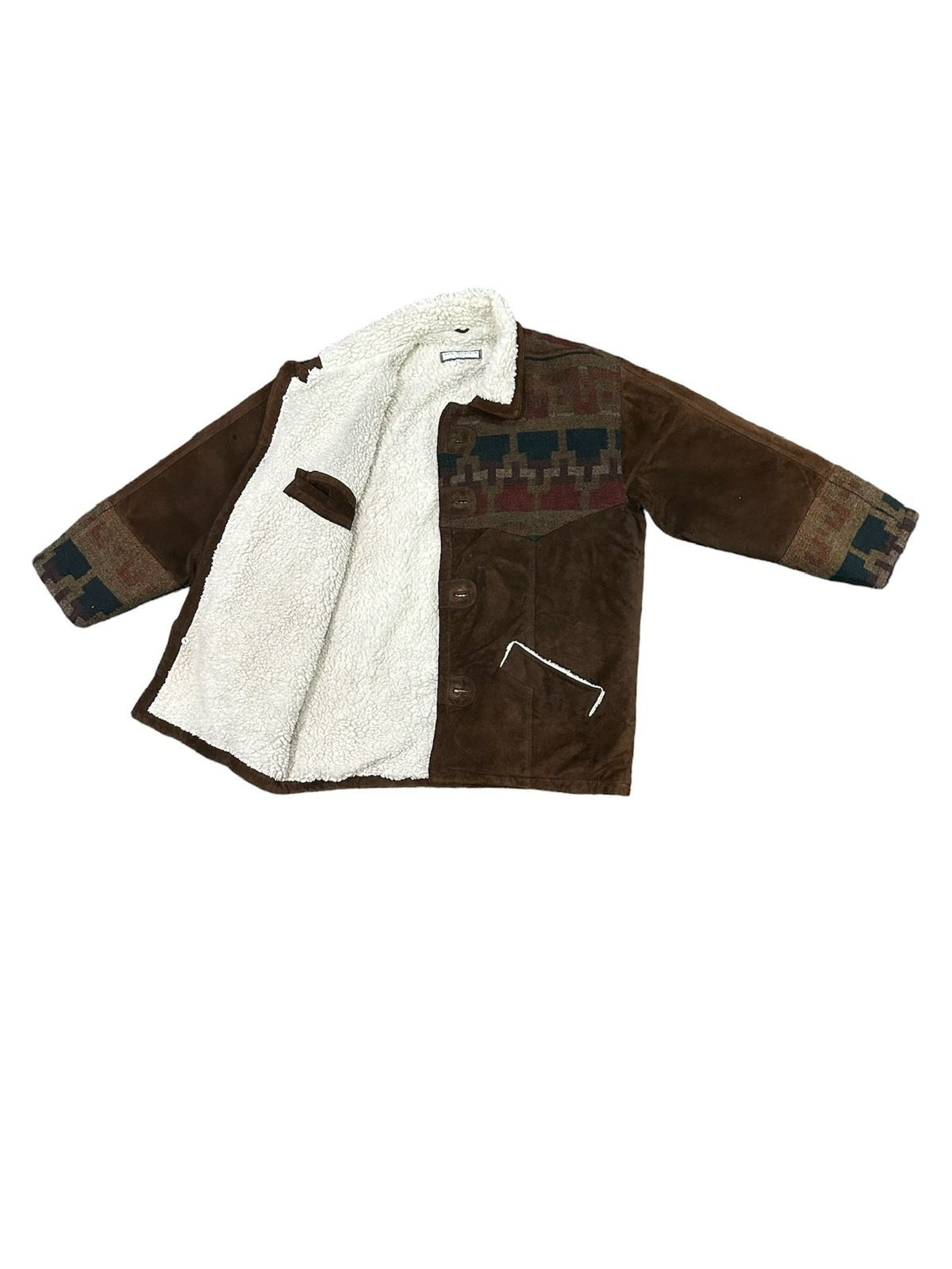 Pre-owned Italian Designers X Vintage Via Nuova Pelle Native Sherpa Lined Velvet Jacket In Brown