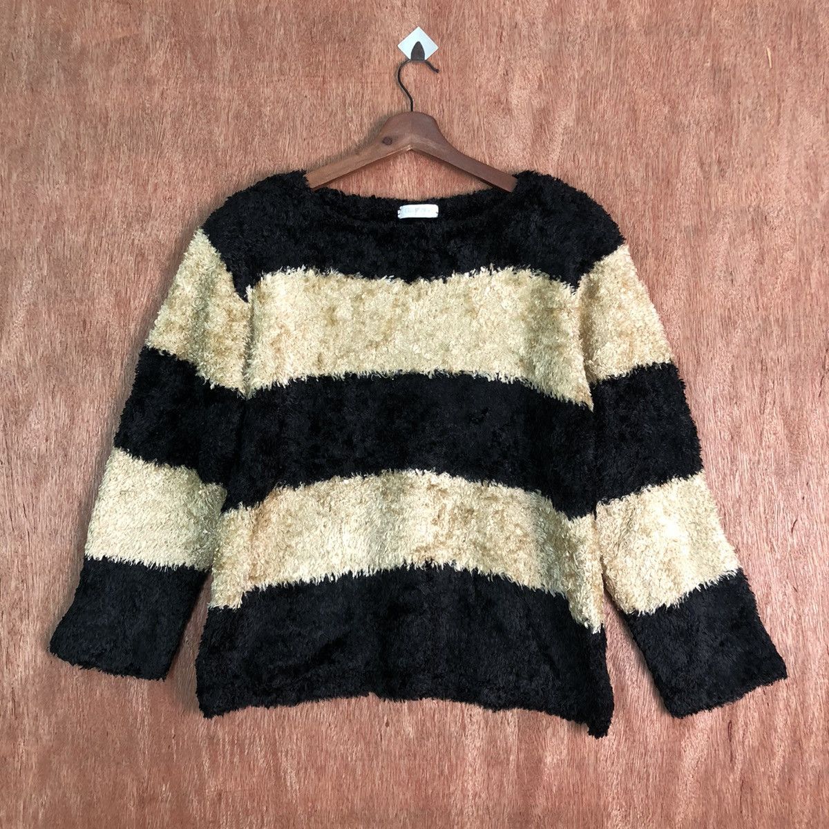 Homespun Knitwear Eba Brawn Stripes Black Brown Mohair Shag Shaggy Knitwear Size US M / EU 48-50 / 2 - 1 Thumbnail