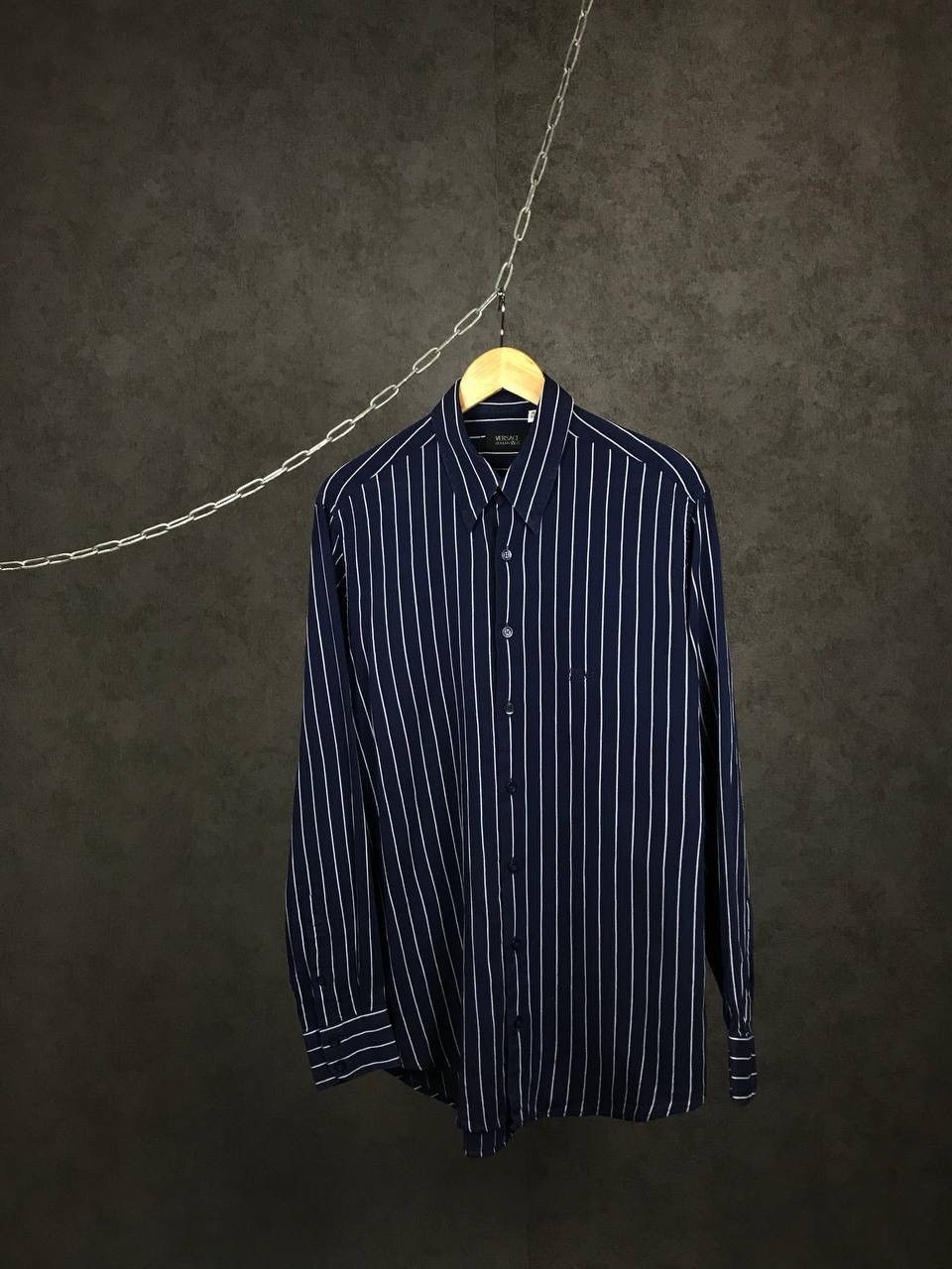 image of Versace Vintage Luxury Shirt in Navy, Men's (Size Large)