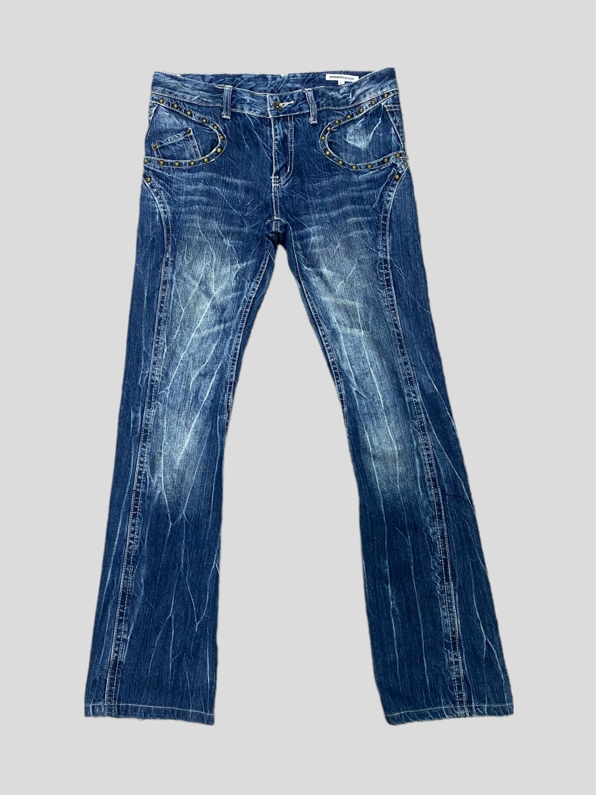 image of Seditionaries x Vintage 90's Famous Semantic Design Stud And Reconstructed Flared in Blue (Size 32)