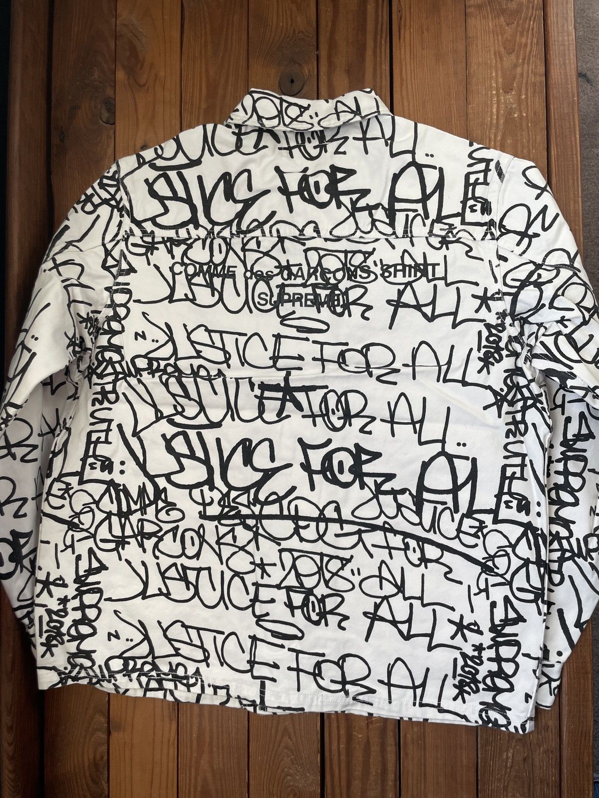 Comme des Garcons Supreme x CDG Justice For All White Canvas Chore Jacket FW18 Size US L / EU 52-54 / 3 - 3 Thumbnail