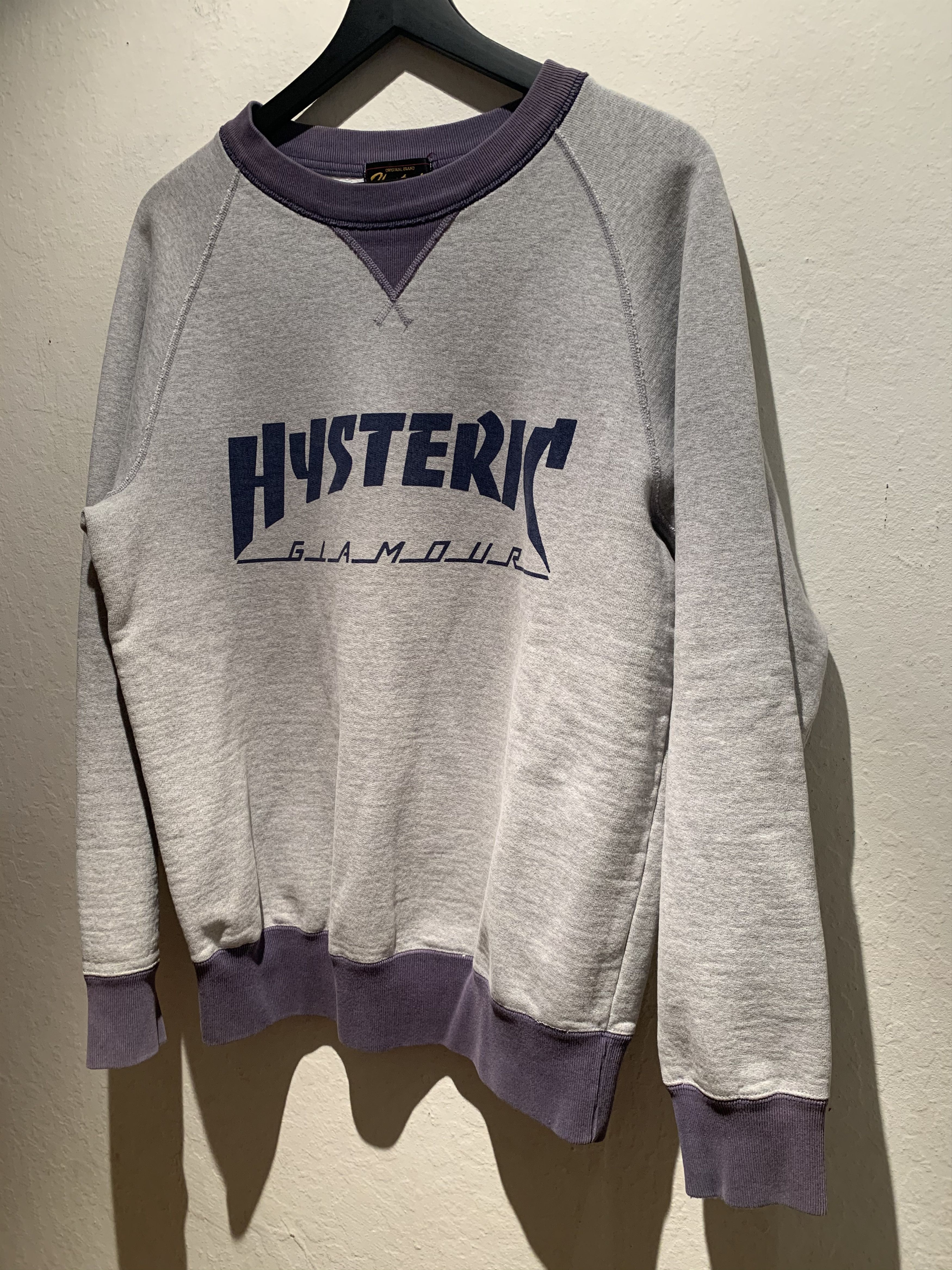 image of Hysteric Glamour Thrasher Style Crewneck Sweatshirt in Heather Gray/Navy, Men's (Size Large)