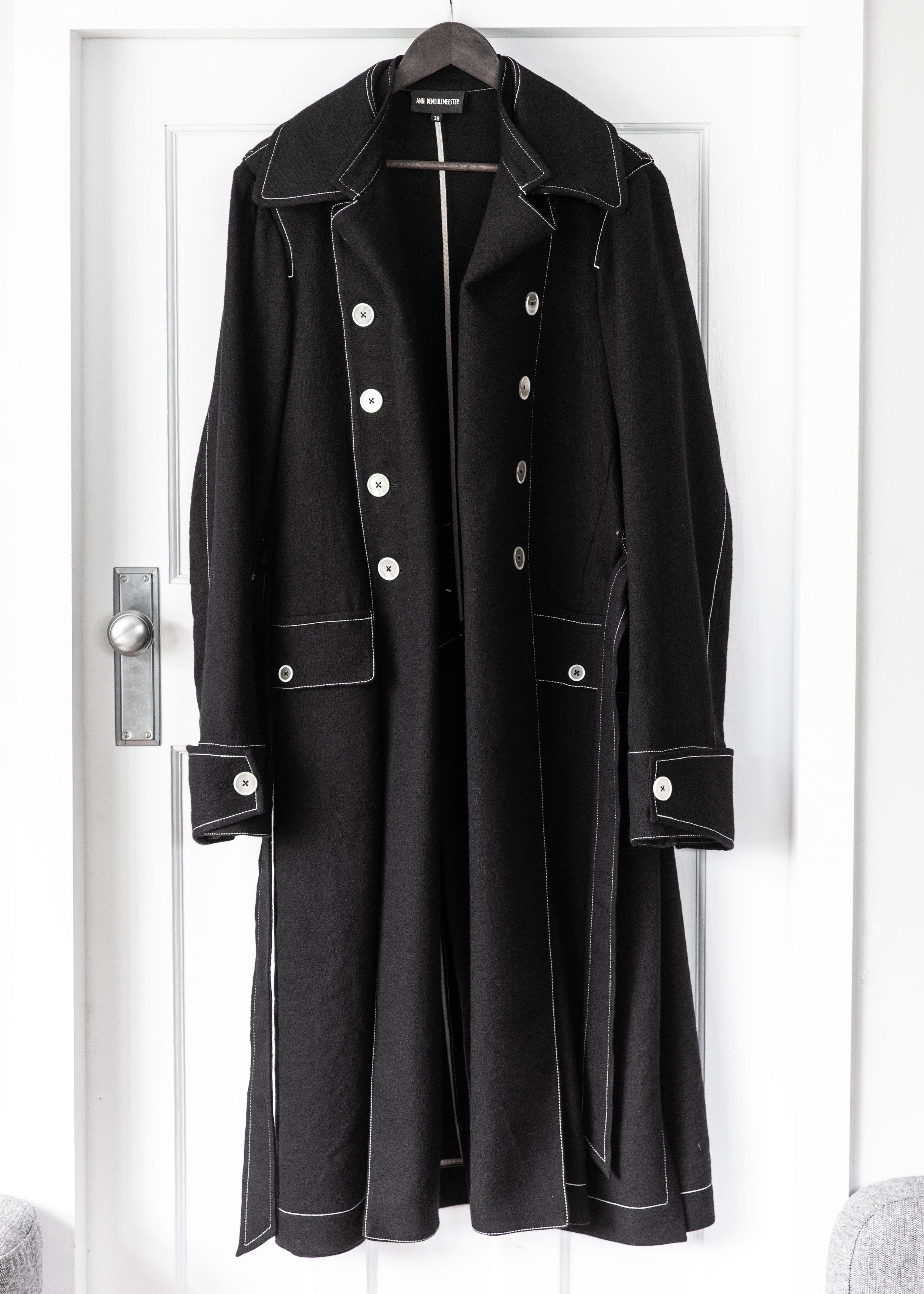 image of Ann Demeulemeester S/s20 Contrast Stitch Trench Coat in Black, Men's (Size Small)