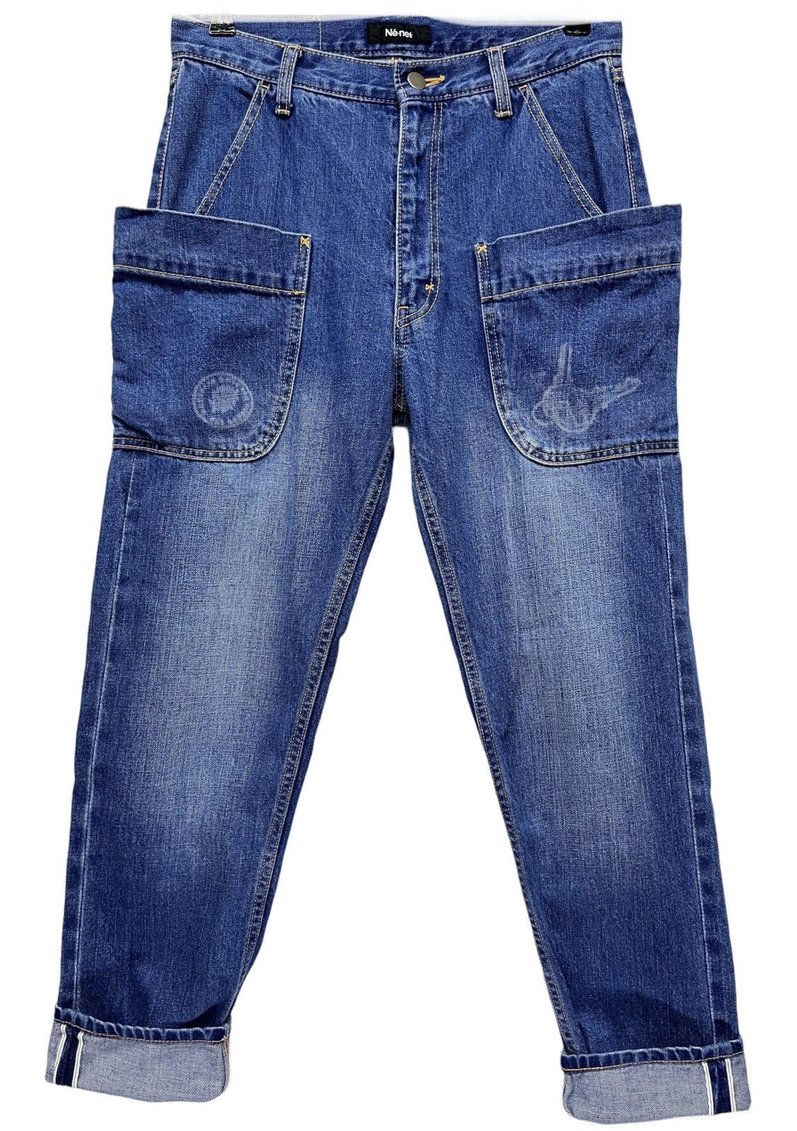 Ne-Net 🔥 NE-NET ISSEY MIYAKE Selvedge Denim Big Pocket Artist Size US 29 - 2 Thumbnail