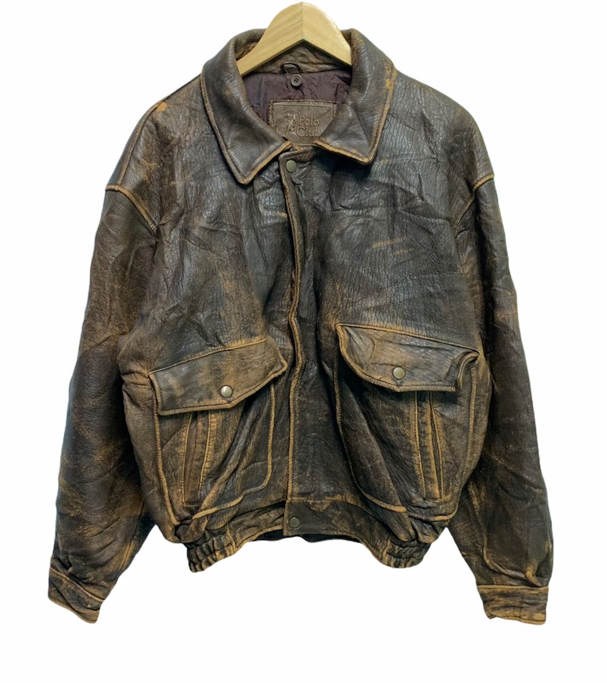 Genuine Leather Polo Club Spellout Flight Bomber Leather Jacket Size US M / EU 48-50 / 2 - 2 Thumbnail