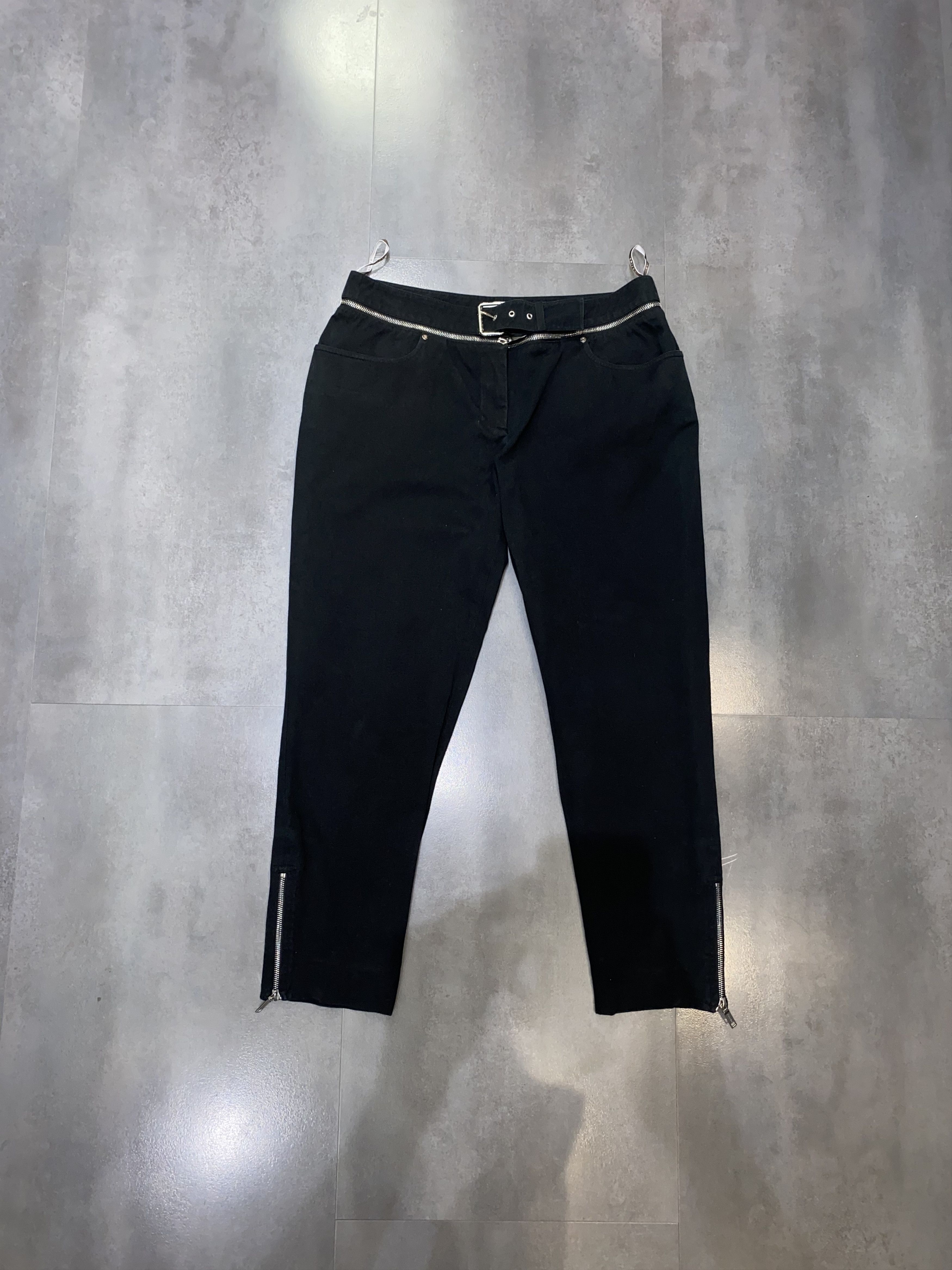 Celine Detachable Belt Multizipped Black Denim Pants