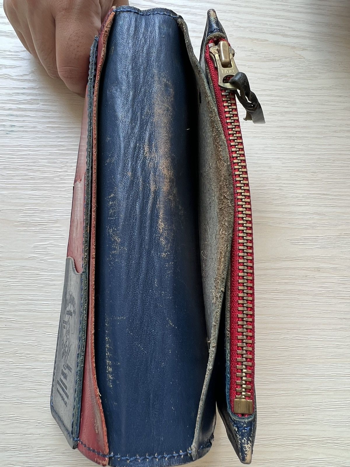 Leather VTG Ted Company Japan Distress Patina Leather Biker Wallet Size ONE SIZE - 8 Thumbnail