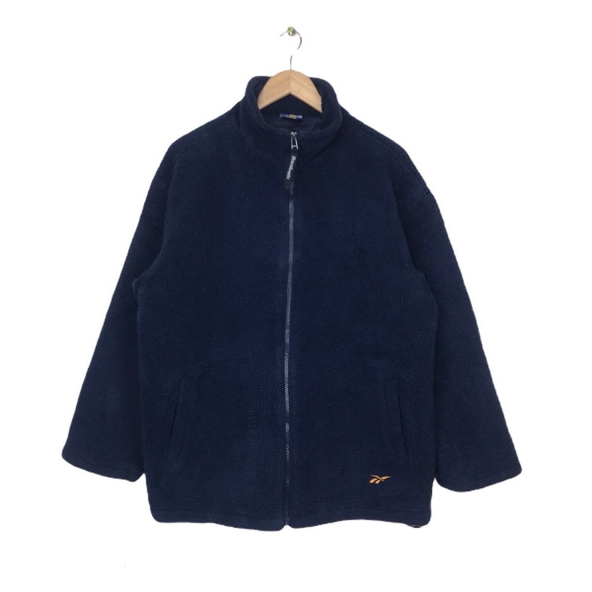 image of Vintage Reebok Sherpa Fleece Jacket Embroidered in Blue, Men's (Size Medium)