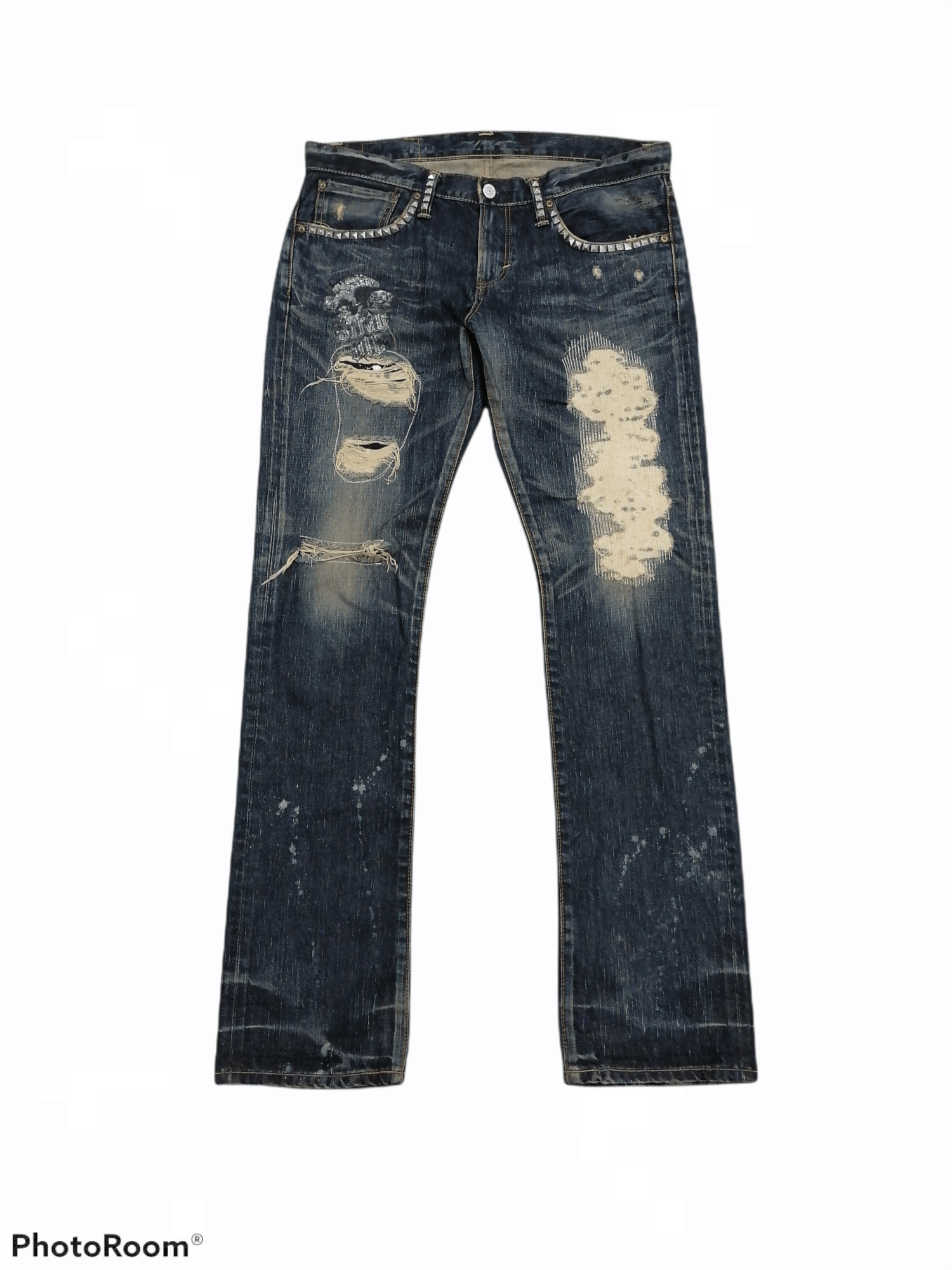 image of 20471120 x Hysteric Glamour Edwin Distressed Denim Studded Denim Pantsiconic Hysteric in Blue Distr