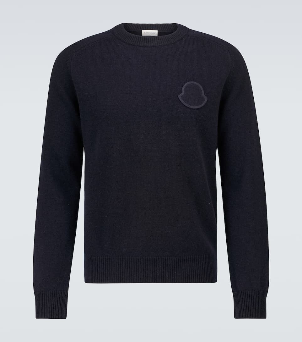 image of Moncler Logo Crew Knit Navy Cashmere Sweater in Blue/Navy, Men's (Size Small)